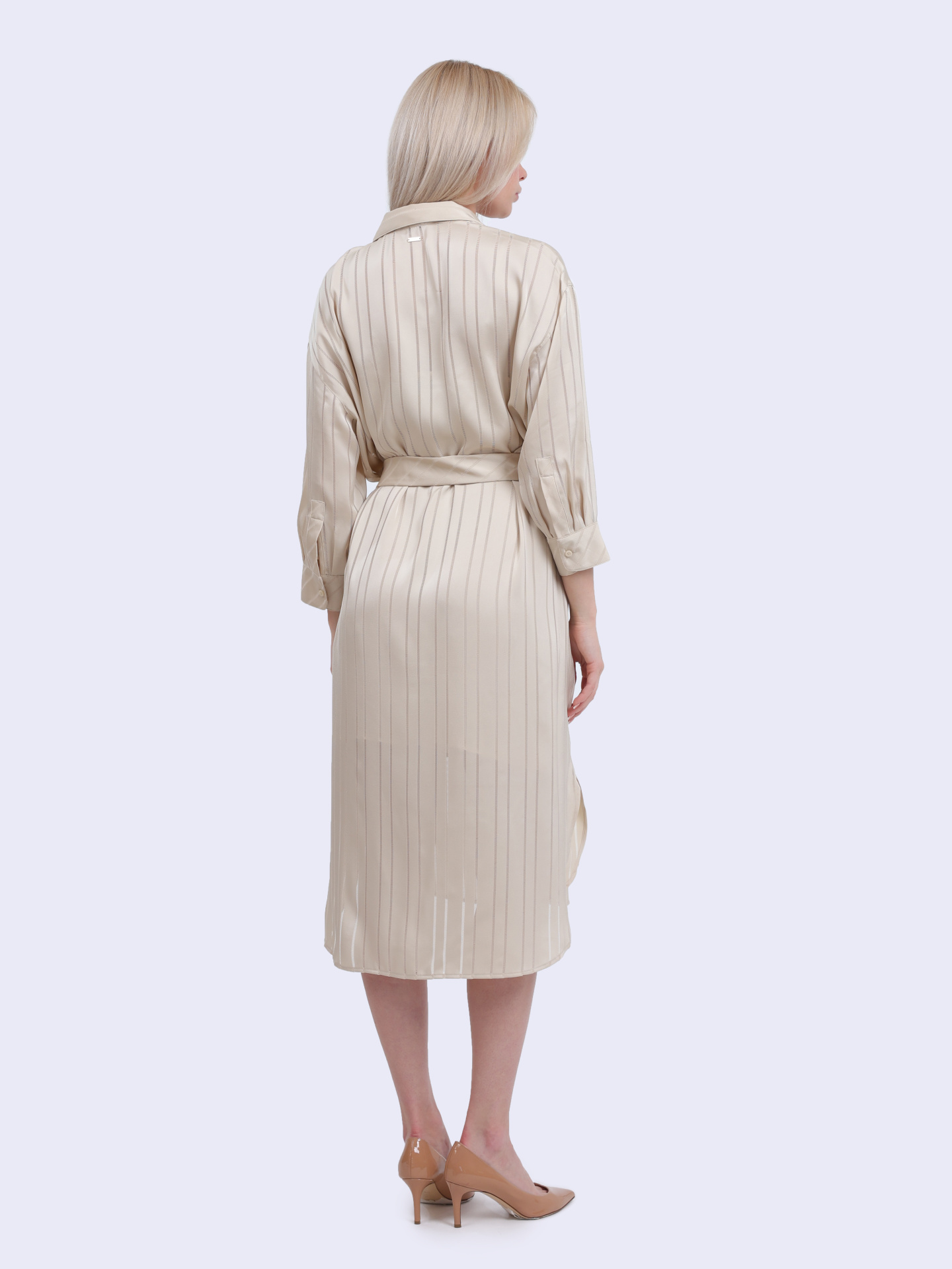 Платье Armani Exchange XW000484 AF12744 F1030 бежевое женское в полоску — купить в интернет-магазине Verdistore