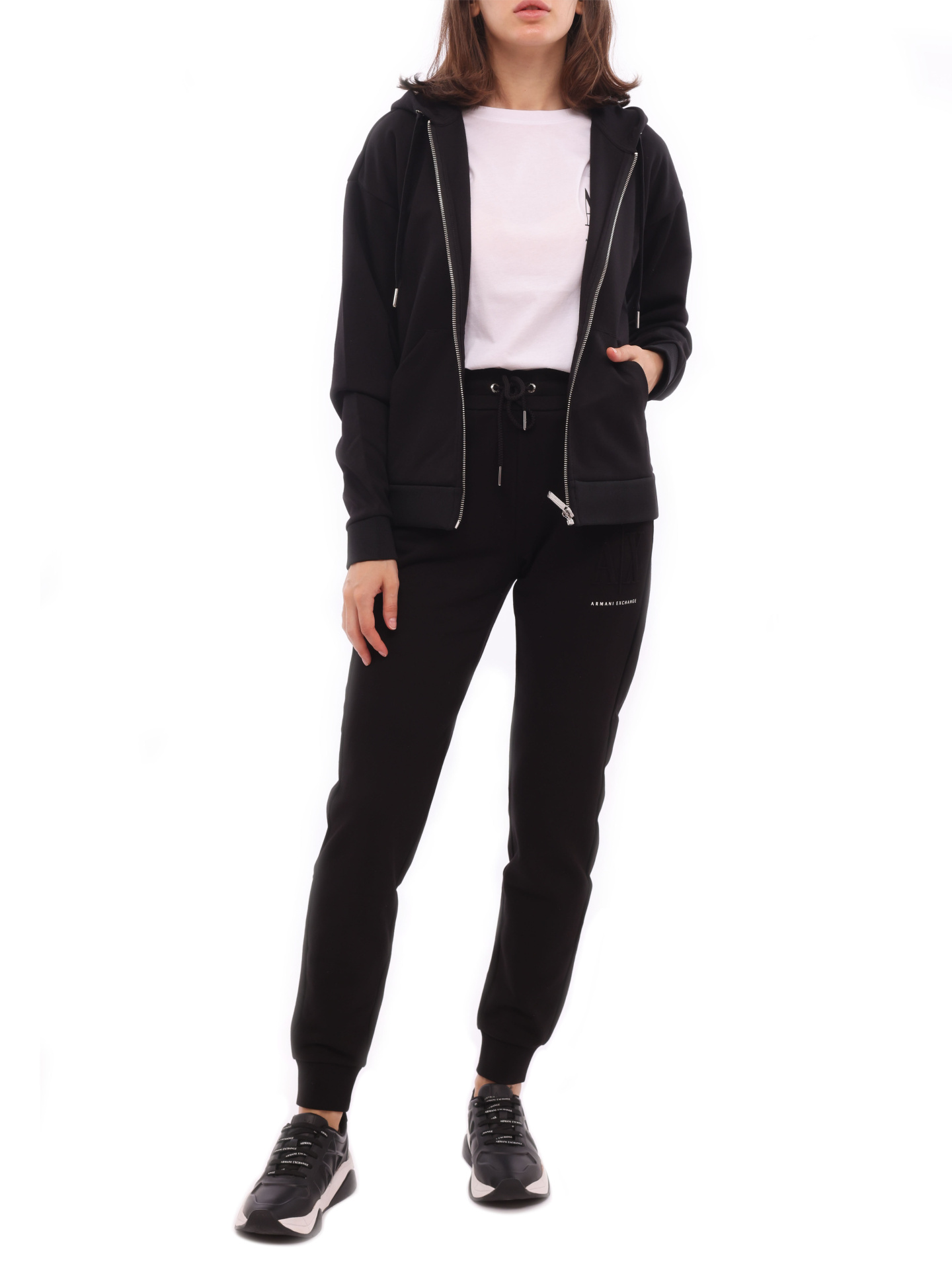 Мастерка Armani Exchange 8NYM97 YJ1GZ 1200 черная женская с логотипом — купить в интернет-магазине Verdistore