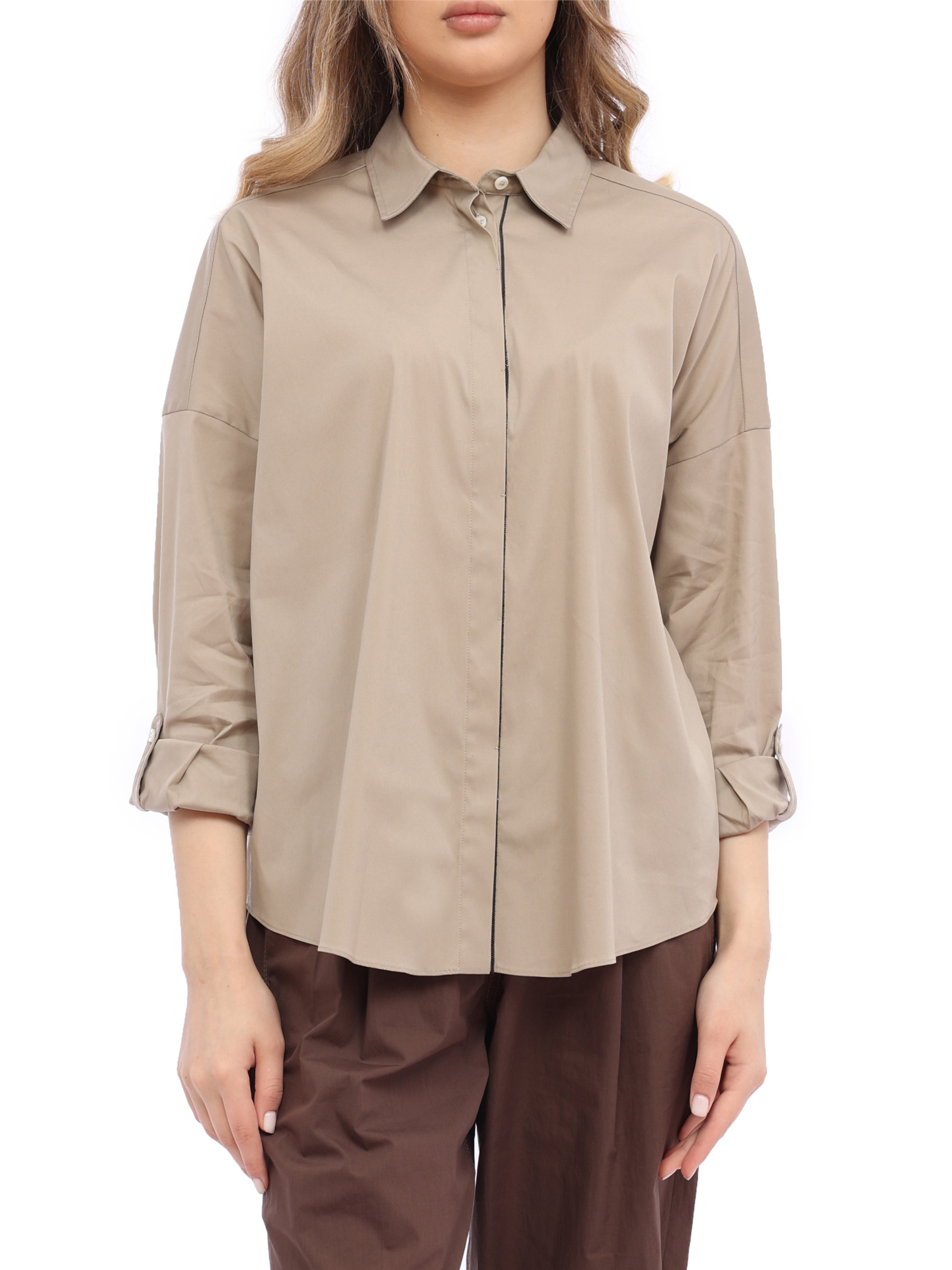 Блузка Brunello Cucinelli M0091B1001 C8695 бежевая женская из хлопка — купить в интернет-магазине Verdistore