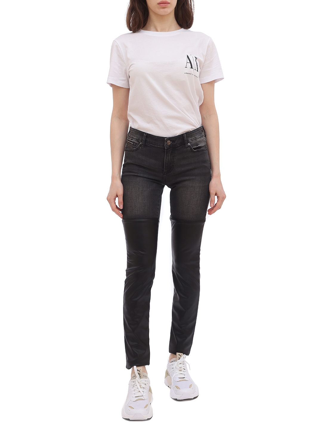 Джинсы Armani Exchange 6GYJ50 204 серые женские с кожаными вставками — купить в интернет-магазине Verdistore