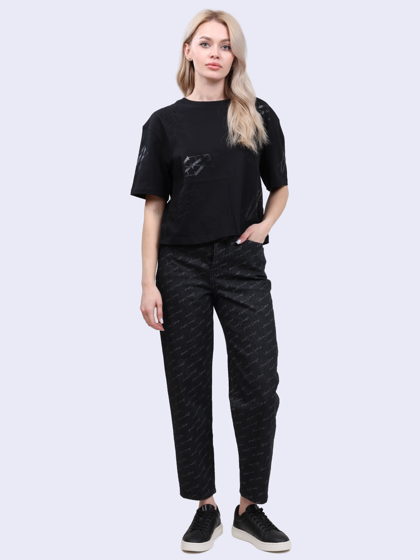 Футболка Armani Exchange 6DYT02 YJNNZ 1200 черная женская укороченная — купить в интернет-магазине Verdistore