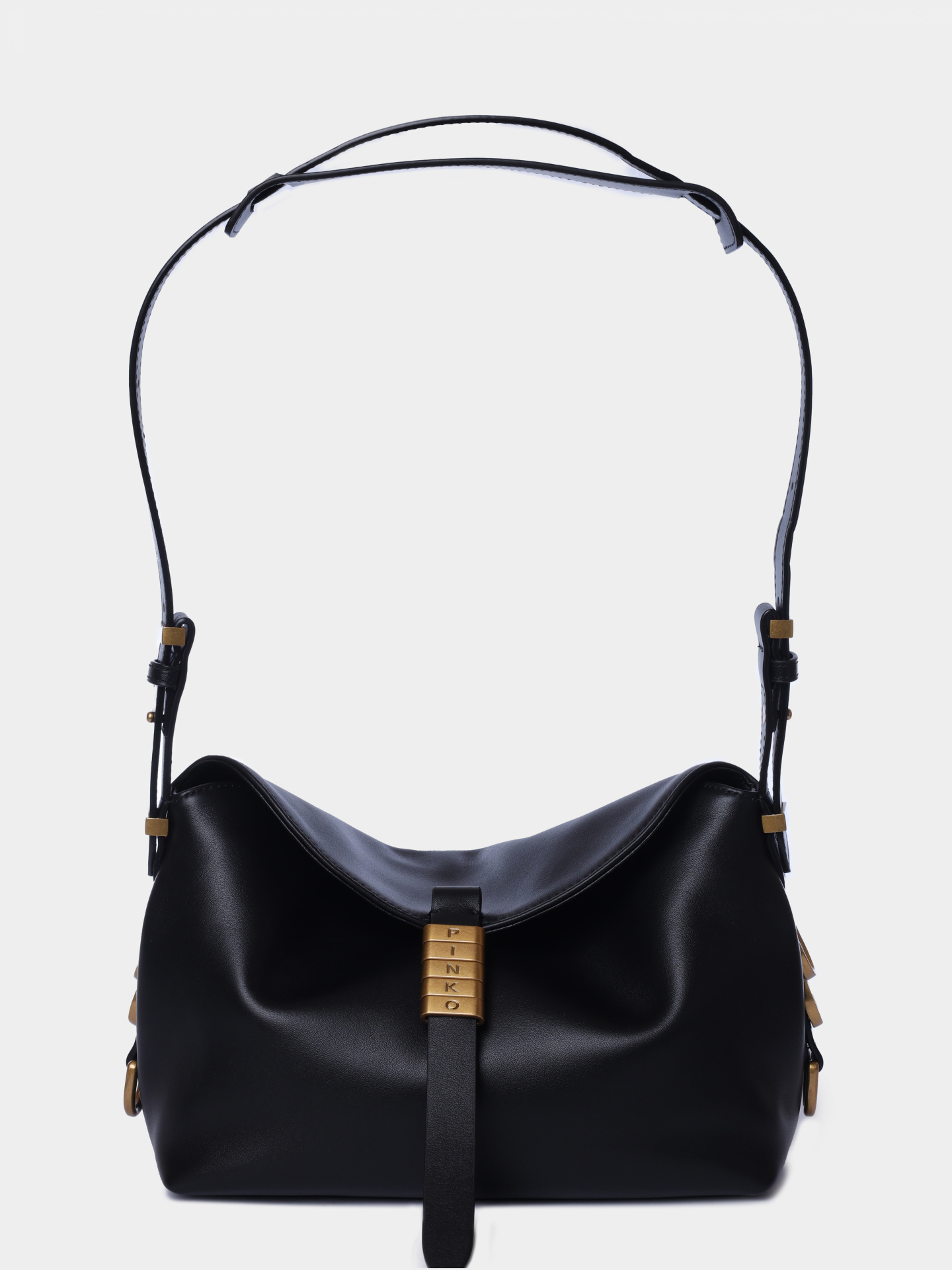 Сумка Pinko 105895 A1ZX Z99Q черная женская с логотипом на крупной застежке — купить в интернет-магазине Verdistore