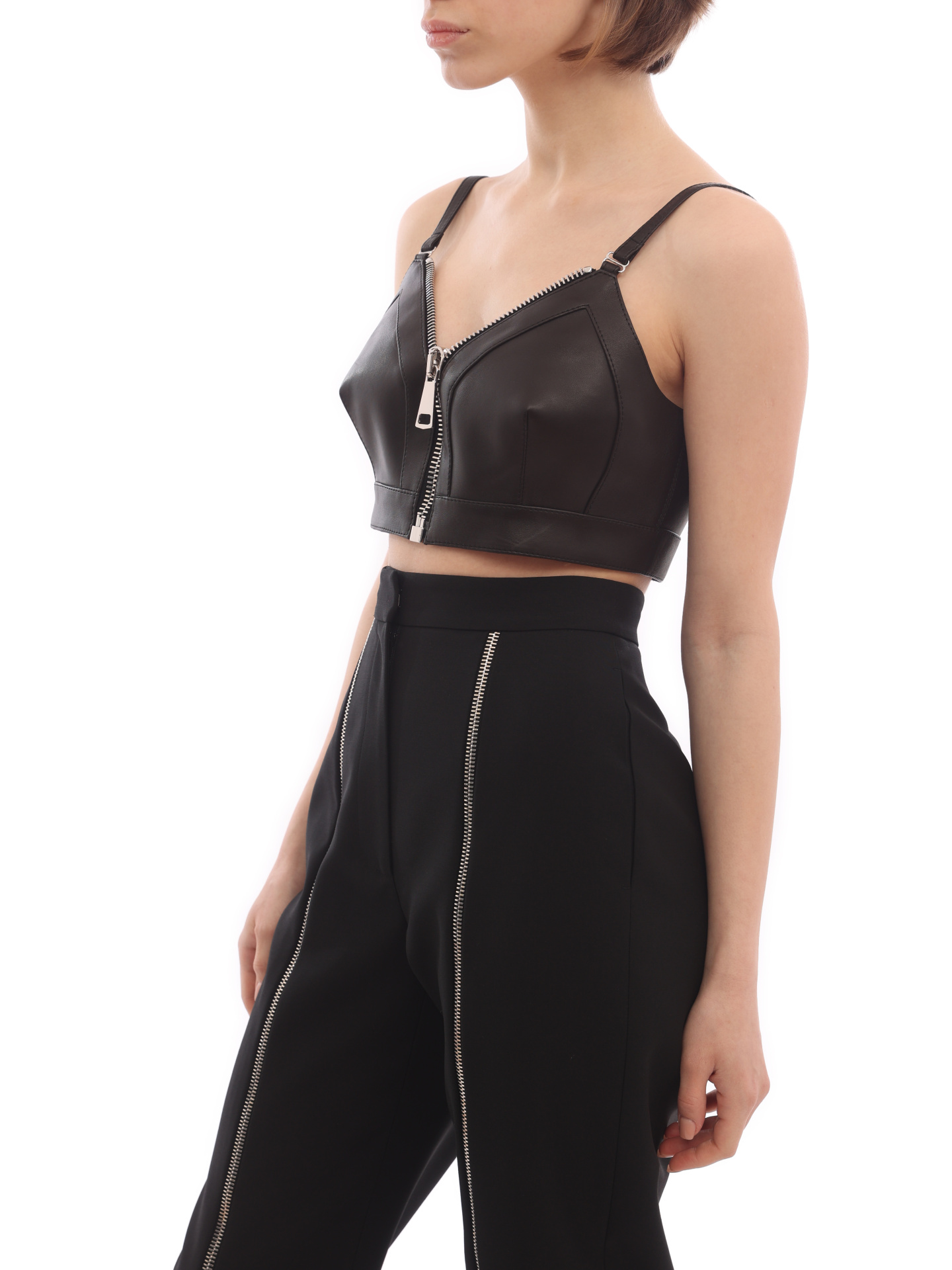 Топ Alexander McQueen 688582 Q5AH2 1000 черный женский из кожи — купить в интернет-магазине Verdistore