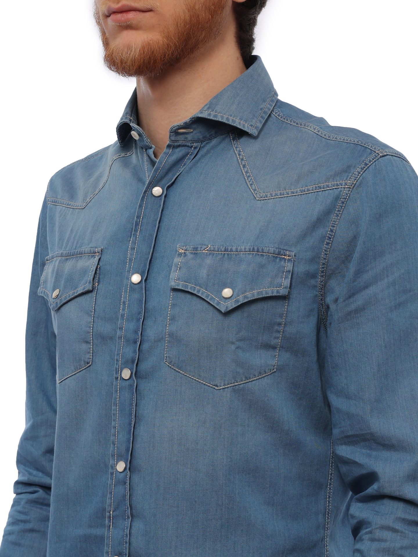 Рубашка Brunello Cucinelli MR683B2036 СOM47 джинсовая мужская — купить в интернет-магазине Verdistore