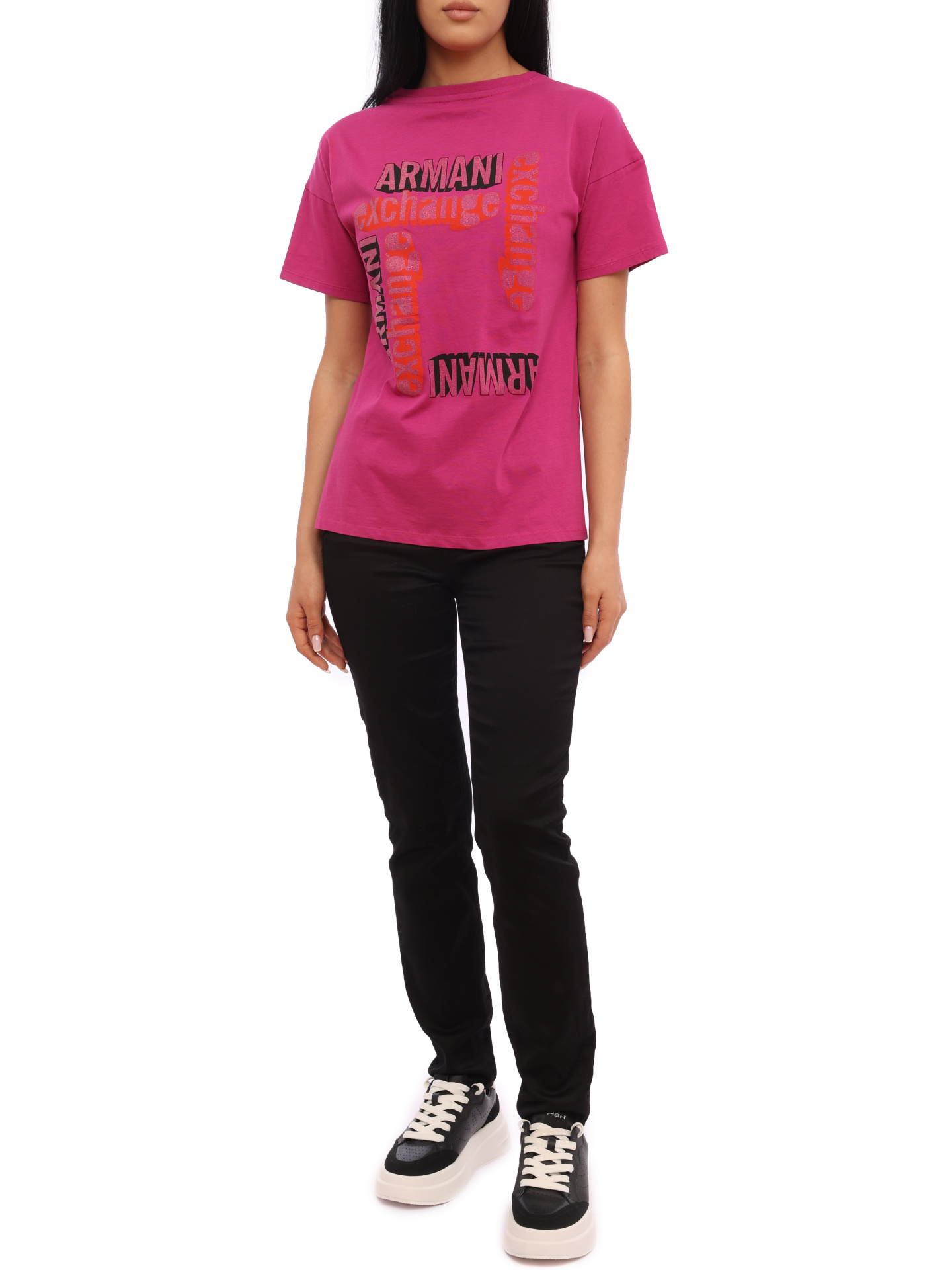 Футболка Armani Exchange 3HYTCB YJX5Z 1474 фуксия женская с логотипом — купить в интернет-магазине Verdistore