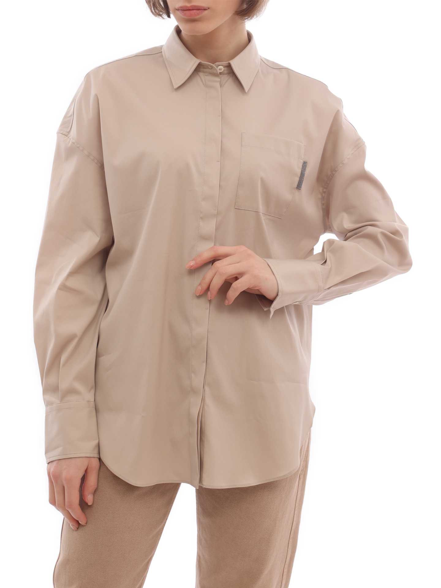 Блузка Brunello Cucinelli M0091MF116 C7498 песочная женская из хлопка — купить в интернет-магазине Verdistore