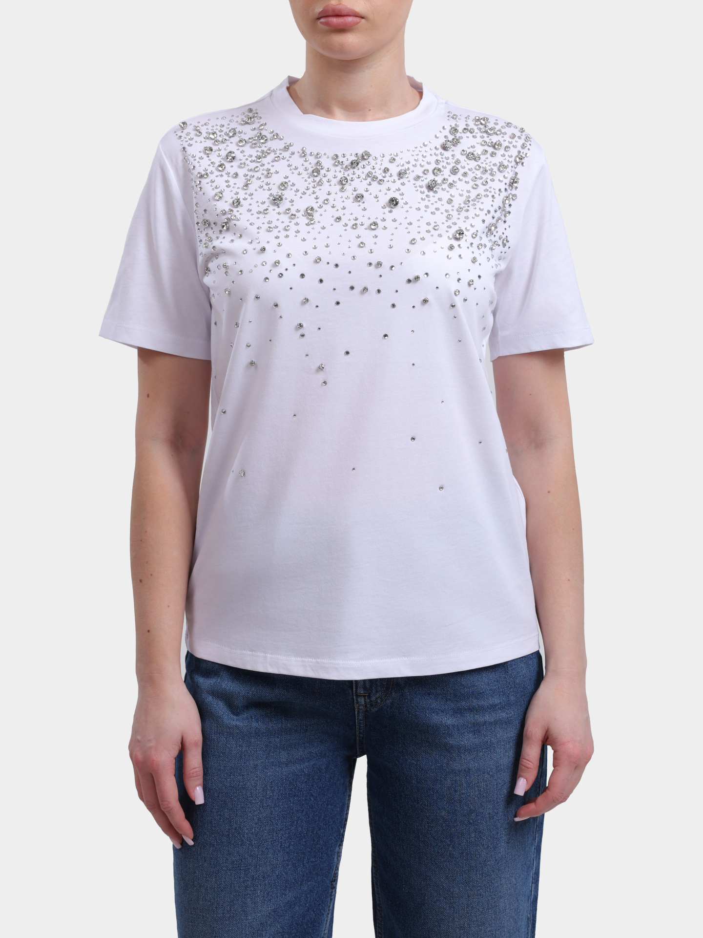 Фуиболка Liu-Jo BLACK LABEL CA6193 J3868 11111 белая женская украшенная стразами — купить в интернет-магазине Verdistore