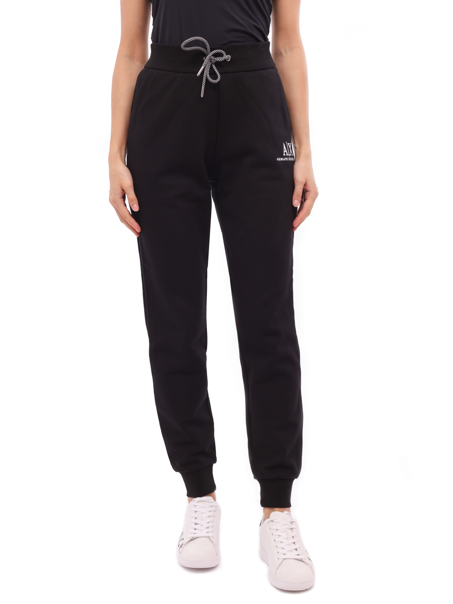 картинка Брюки спортивные Armani Exchange 6KYP82 YJ3NZ 1200 черные женские с логотипом от магазина Verdistore