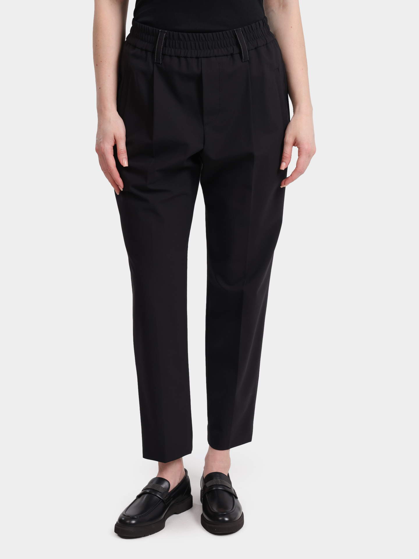 Брюки Brunello Cucinelli M0W07B1031 C101 черные женские из шерсти — купить в интернет-магазине Verdistore