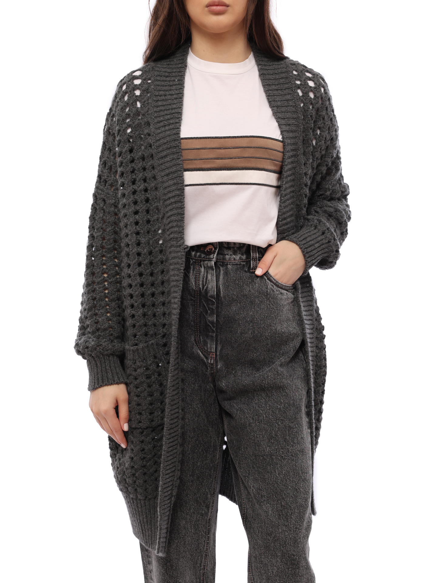 Кардиган Brunello Cucinelli M32364516 CJ079 удлиненный женский — купить в интернет-магазине Verdistore