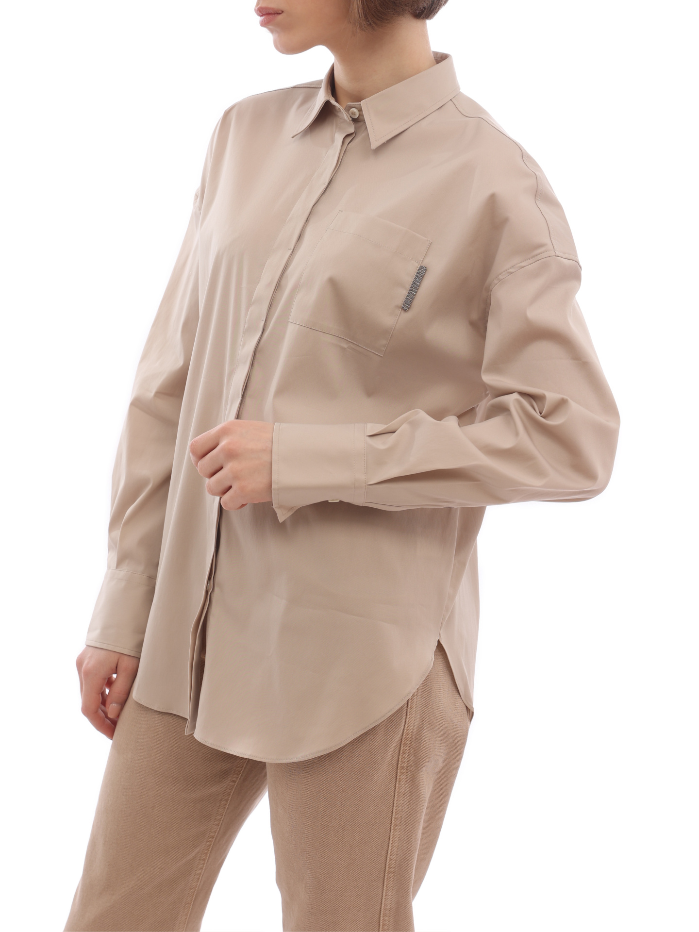 Блузка Brunello Cucinelli M0091MF116 C7498 песочная женская из хлопка — купить в интернет-магазине Verdistore