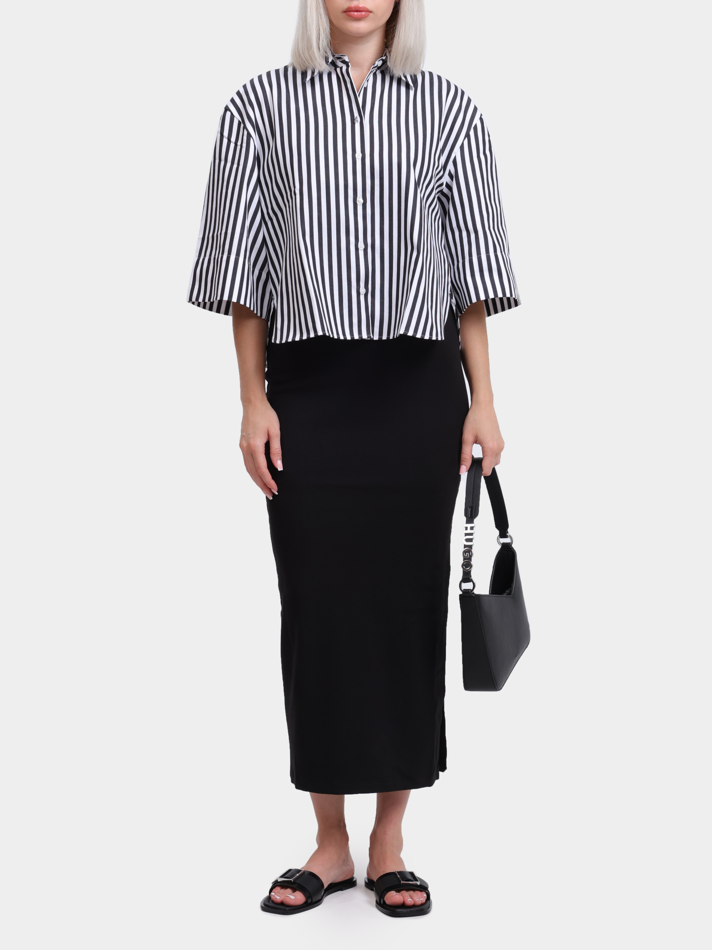 Рубашка Hugo 50539904 988 укороченная женская в полоску — купить в интернет-магазине Verdistore