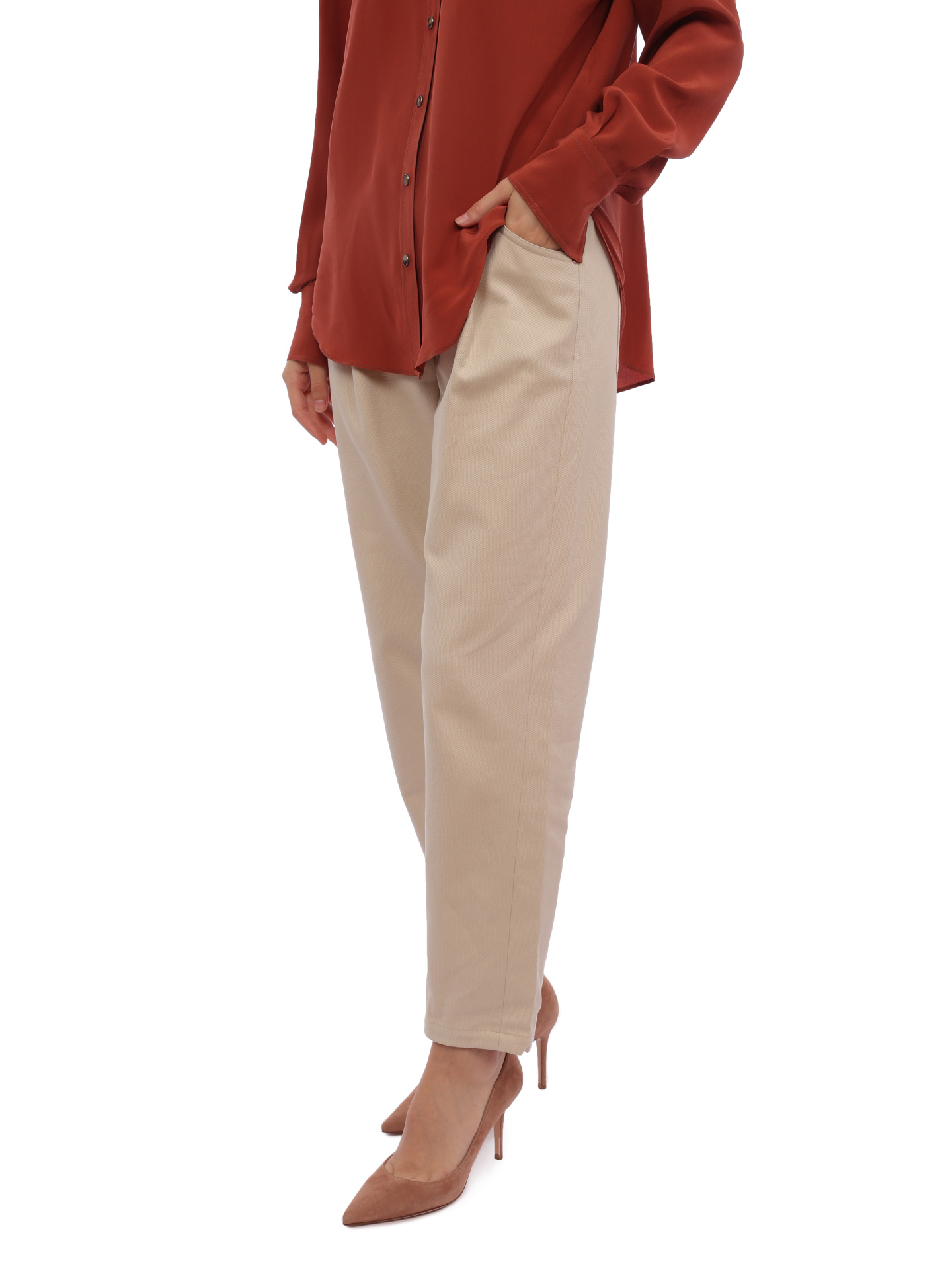 Брюки Brunello Cucinelli MA126B1146 C8913 светло-бежевые женские из хлопка — купить в интернет-магазине Verdistore