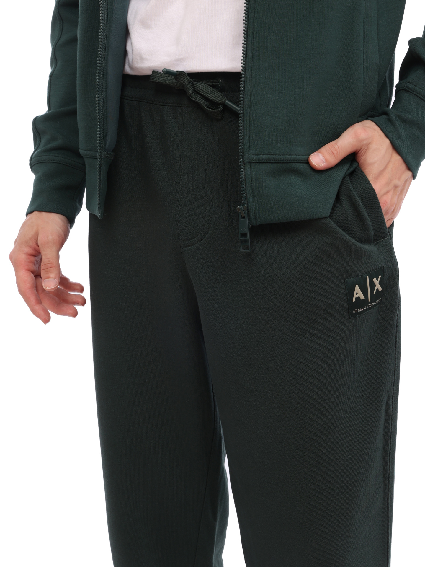 Брюки спортивные Armani Exchange 3RZPHA ZJXAZ 6830 темно-зеленые мужские с сетчатыми вставками — купить в интернет-магазине Verdistore