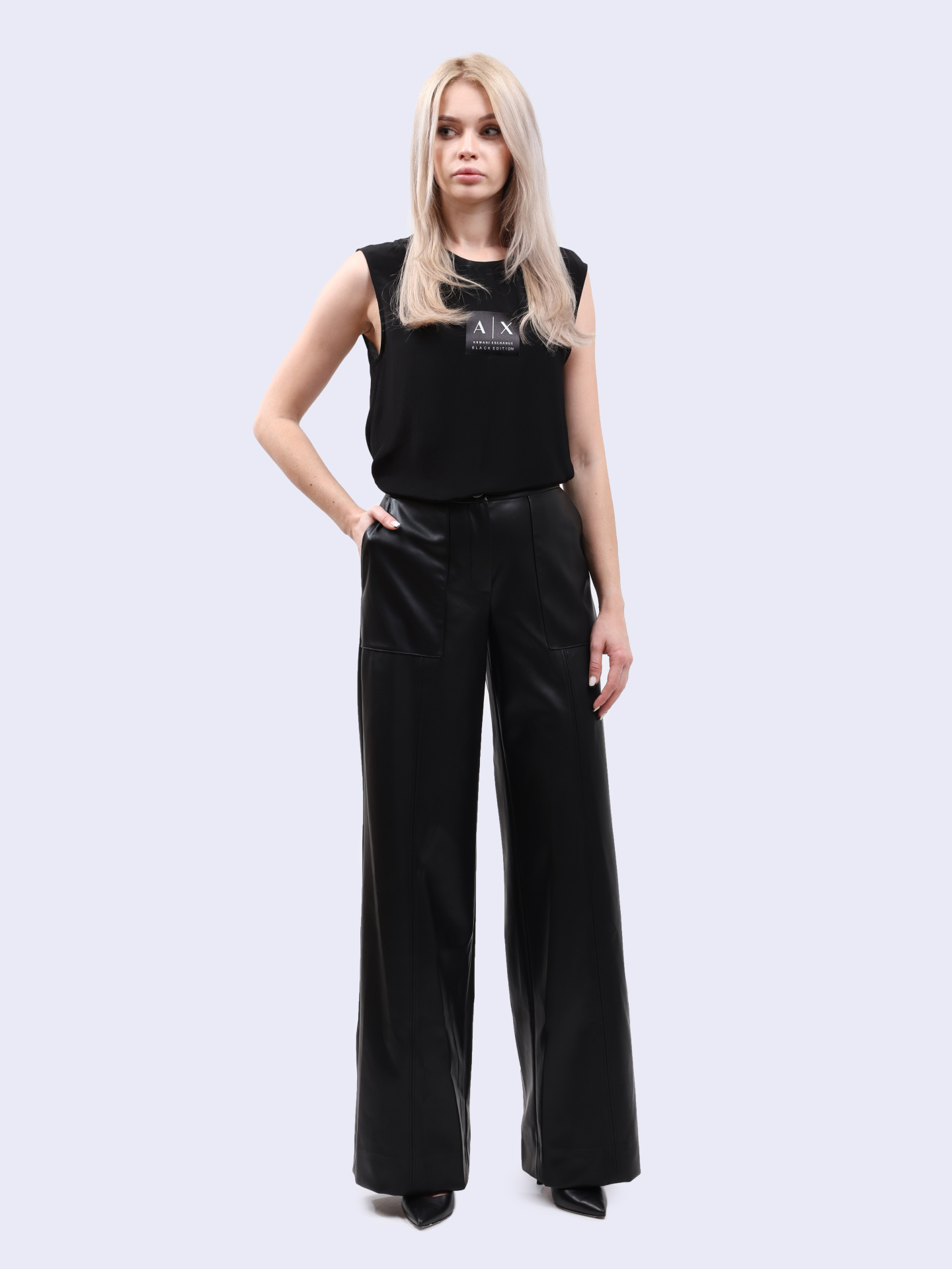 Брюки Armani Exchange 6DYP23 YNNNZ 1200 черные женские из эко-кожи — купить в интернет-магазине Verdistore