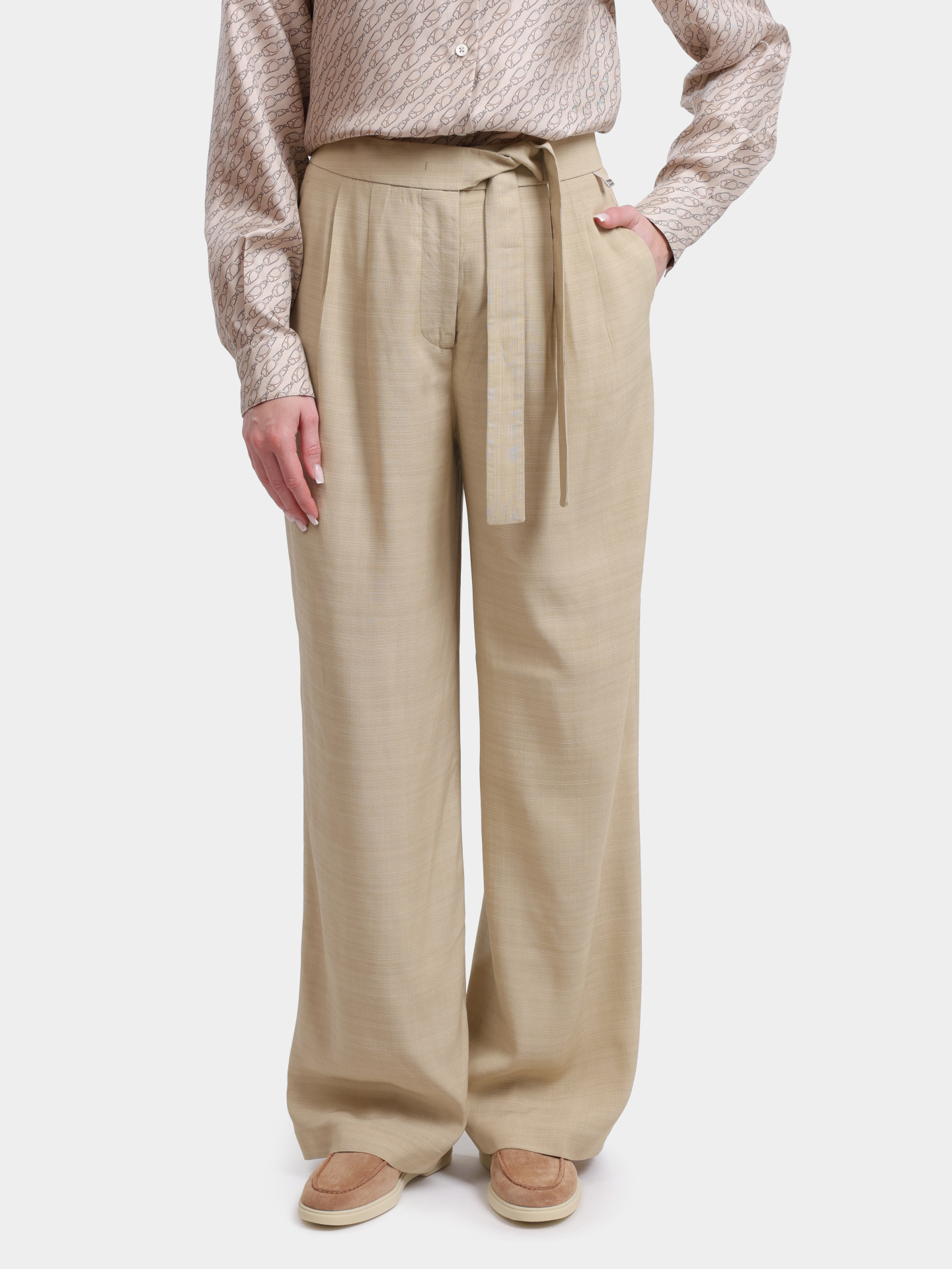 Брюки Herno PT000201D 12876 2000 бежевые женские прямого кроя  — купить в интернет-магазине Verdistore