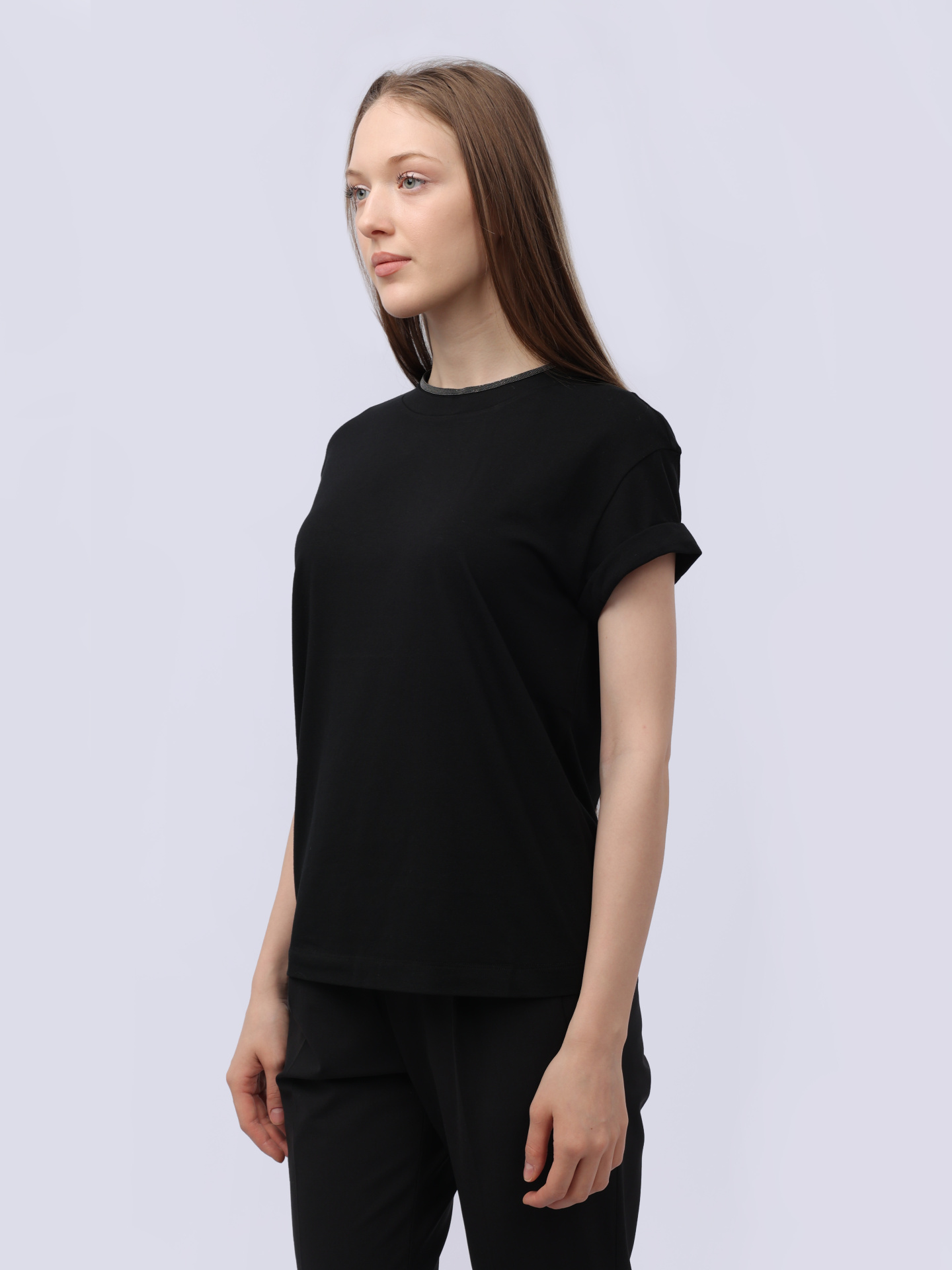 Футболка Brunello Cucinelli M0T18BD200 C101 черная женская из хлопка — купить в интернет-магазине Verdistore