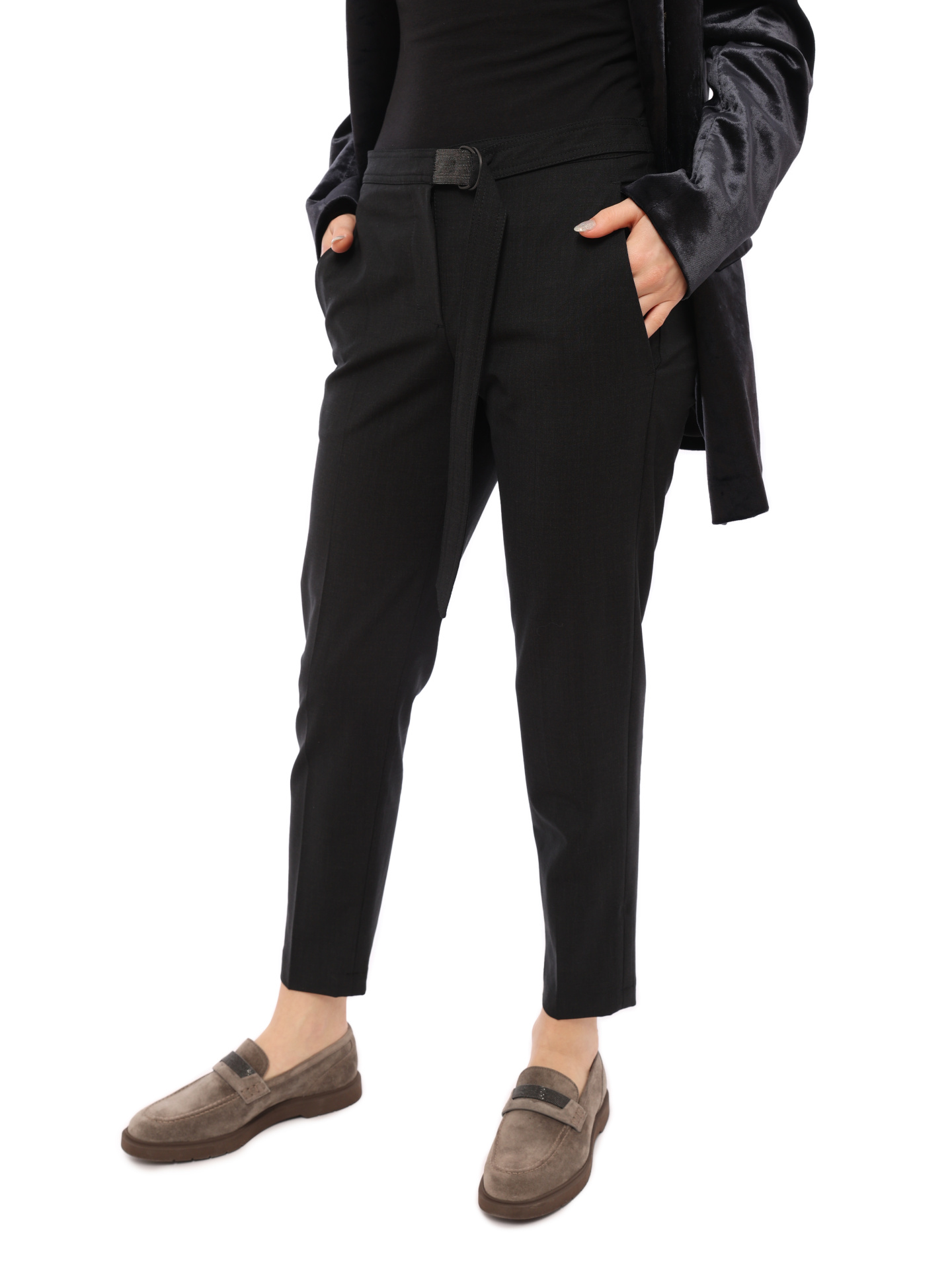 Брюки Brunello Cucinelli M0W07P7044 темно-серые женские с поясом — купить в интернет-магазине Verdistore