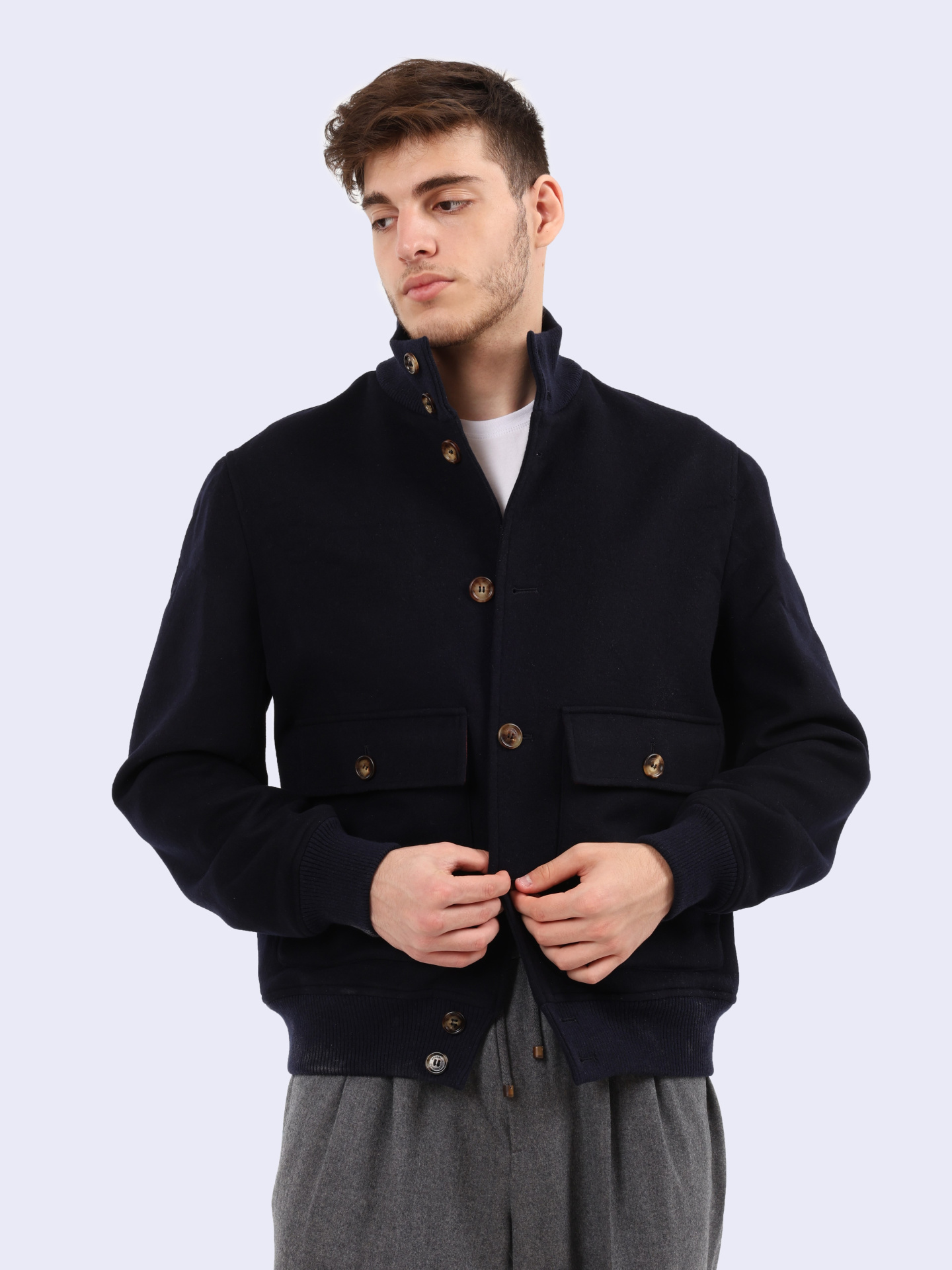 Бомбер Brunello Cucinelli MY4416895 CZA66 темно-синий мужской из шерсти — купить в интернет-магазине Verdistore