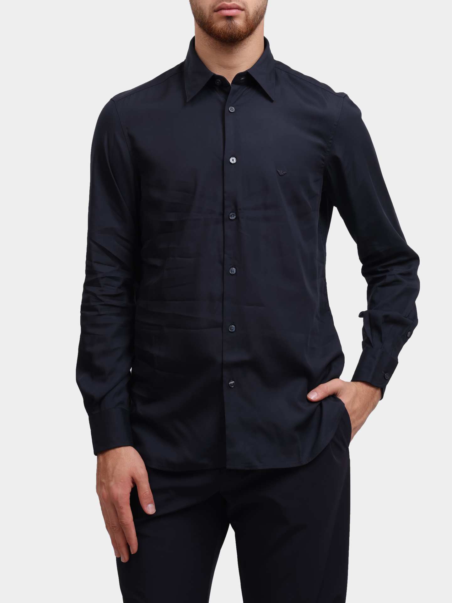 Рубашка Emporio Armani EM001537 AF14214 UB118 темно-синяя мужская — купить в интернет-магазине Verdistore