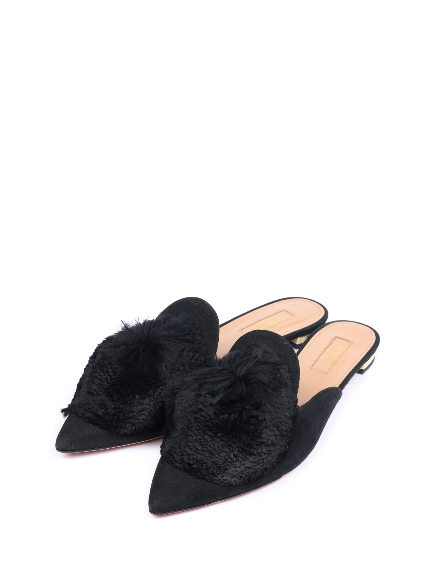 Мюли Aquazzura PWPFLAA1 черные женские с помпоном — купить в интернет-магазине Verdistore