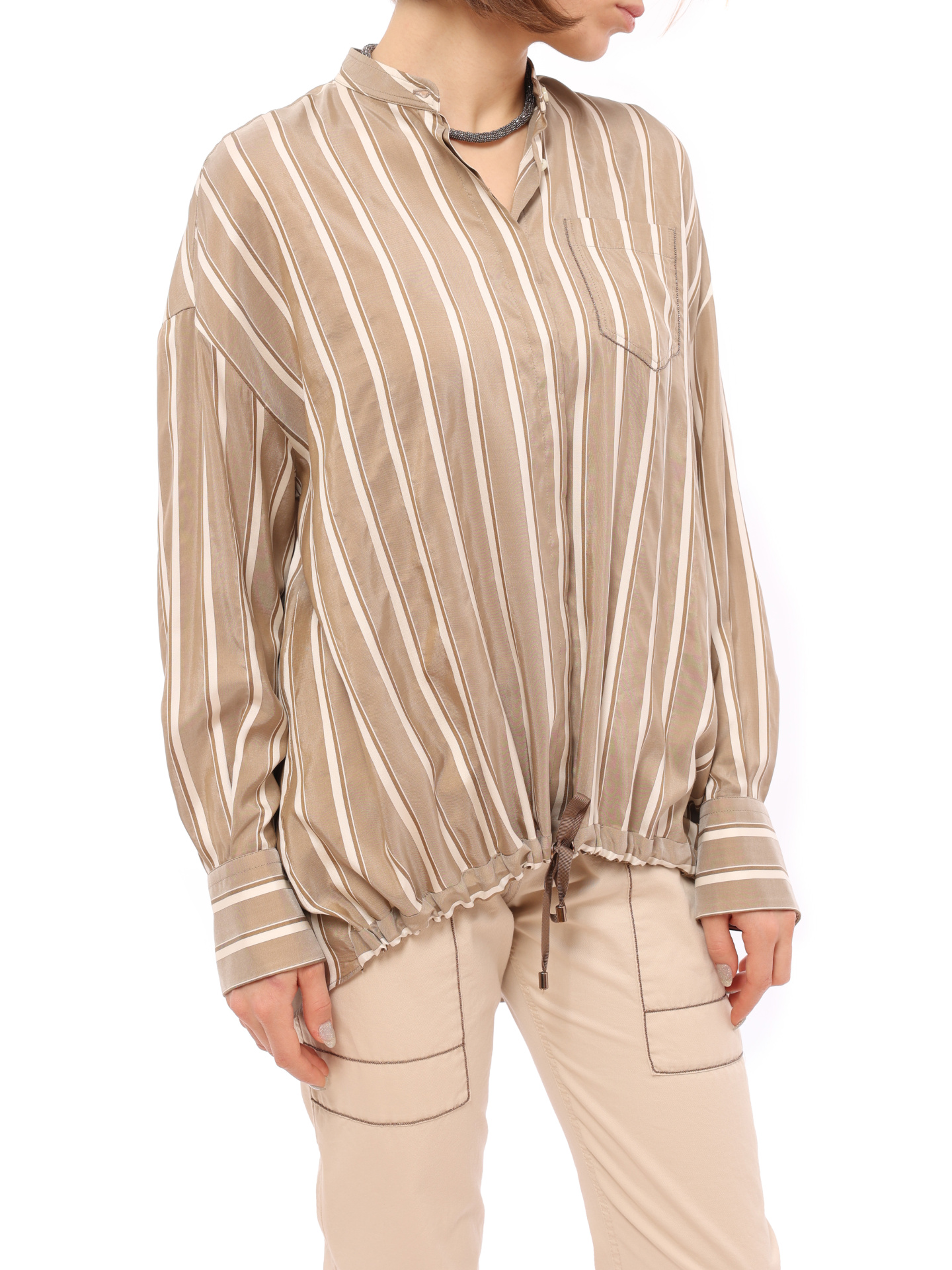 Рубашка Brunello Cucinelli MH928NI506 шелковая женская в полоску — купить в интернет-магазине Verdistore