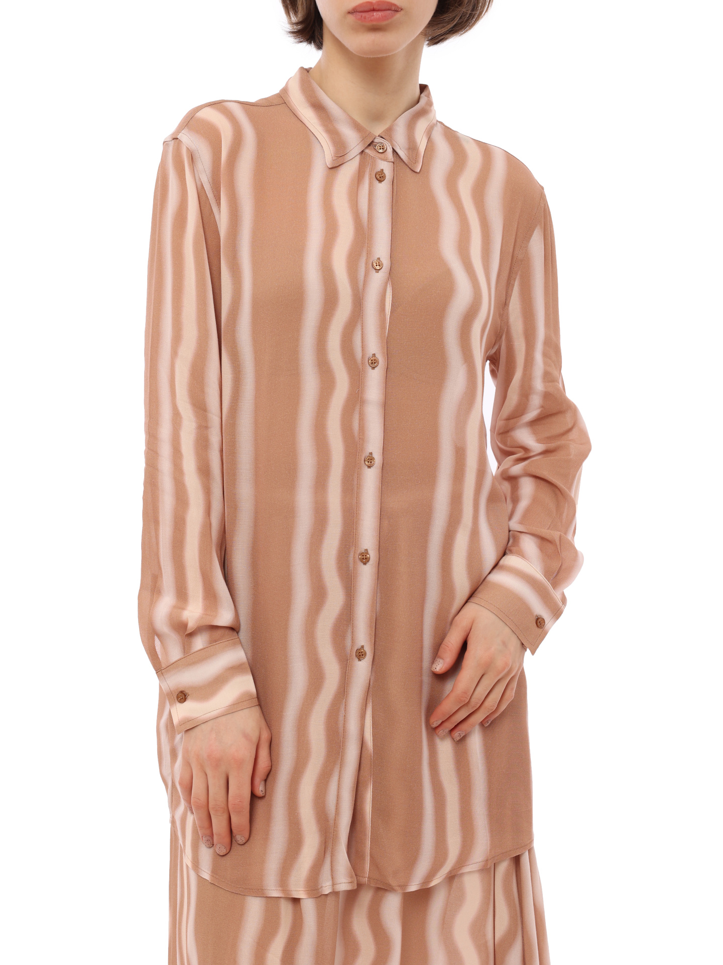 Рубашка Armani Exchange 3RYC20 YN3LZ 2970 бежевая женская в полоску — купить в интернет-магазине Verdistore