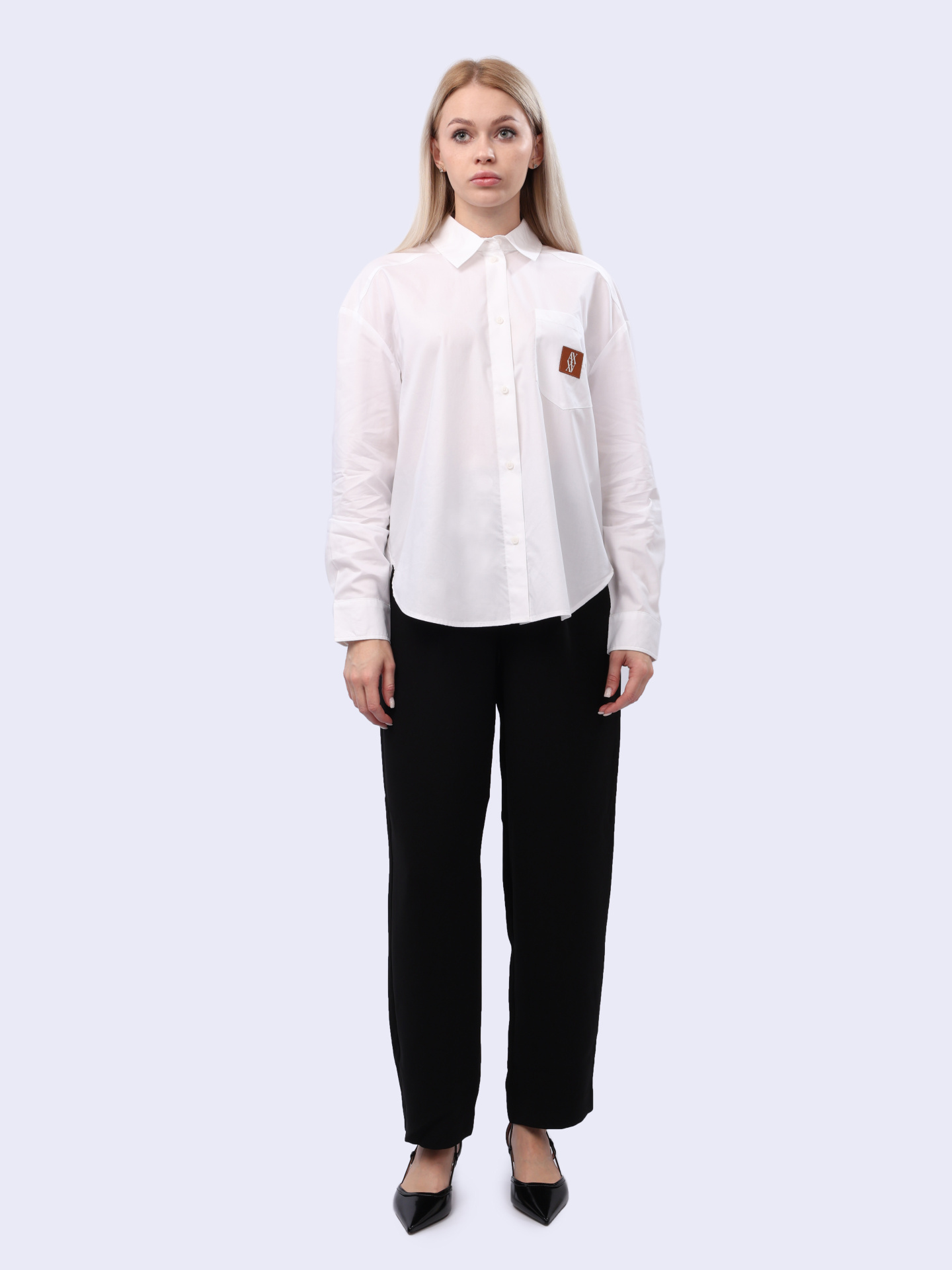 картинка Рубашка Armani Exchange 6DYC12 YN5UZ 1000 белая женская с логотипом от магазина Verdistore