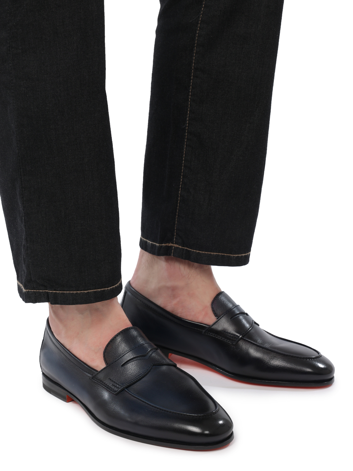 Лоферы темно-синие из гладкой кожи и на каблуке — купить в интернет-магазине Verdistore