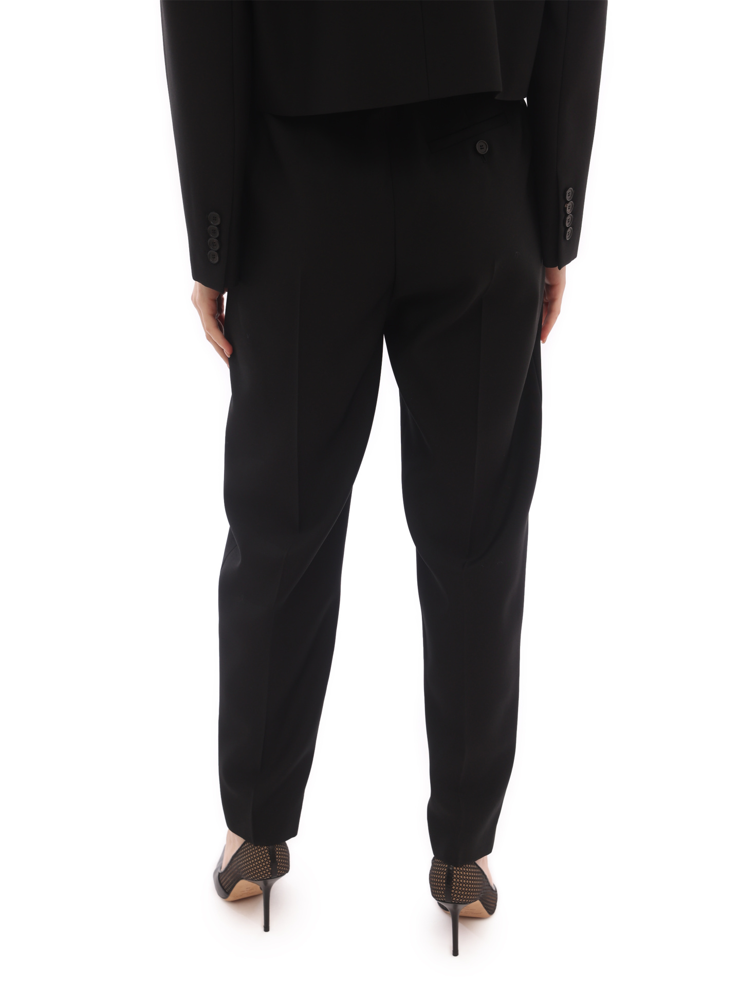 Брюки Alexander McQueen 682511 QJACX 1000 черные женские с защипами — купить в интернет-магазине Verdistore