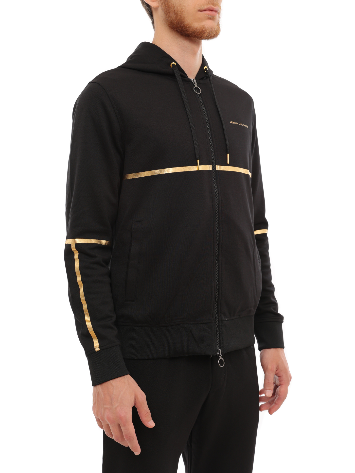 Мастерка Armani Exchange 3LZMNB Z9N1Z 02DX черная мужская с контрастными полосами — купить в интернет-магазине Verdistore