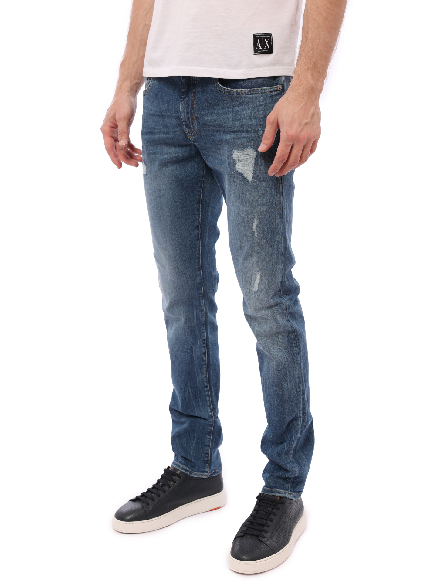 Джинсы Armani Exchange 6GZJ13 Z1RKZ синие мужские с потертостями — купить в интернет-магазине Verdistore