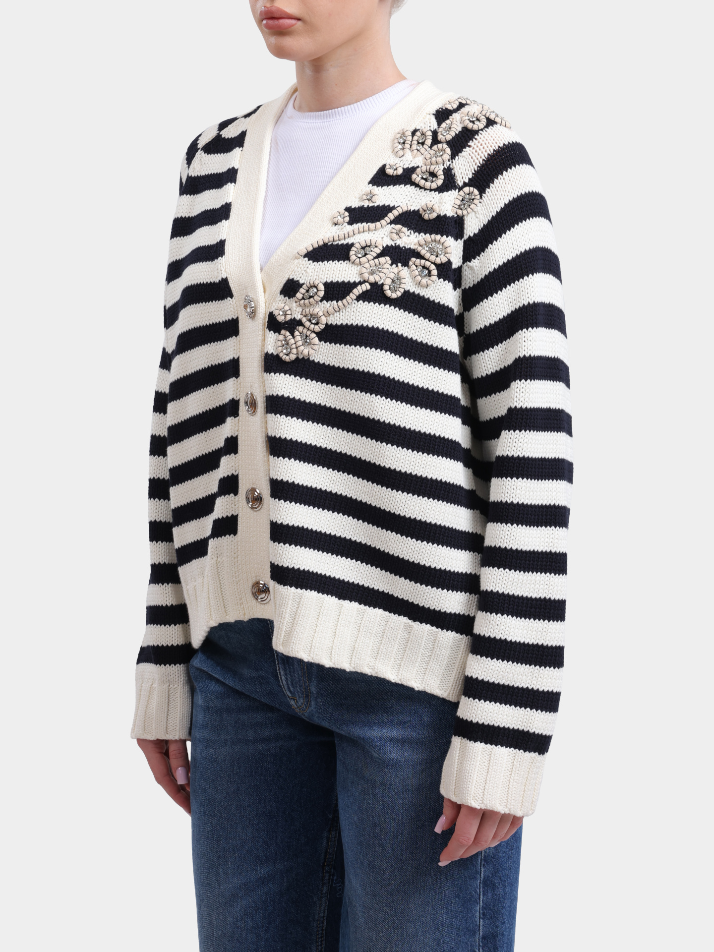 Кардиган Liu-Jo WHITE LABEL WA6220 MA07Q C3915 женский с принтом контрастных полос и вышивкой — купить в интернет-магазине Verdistore