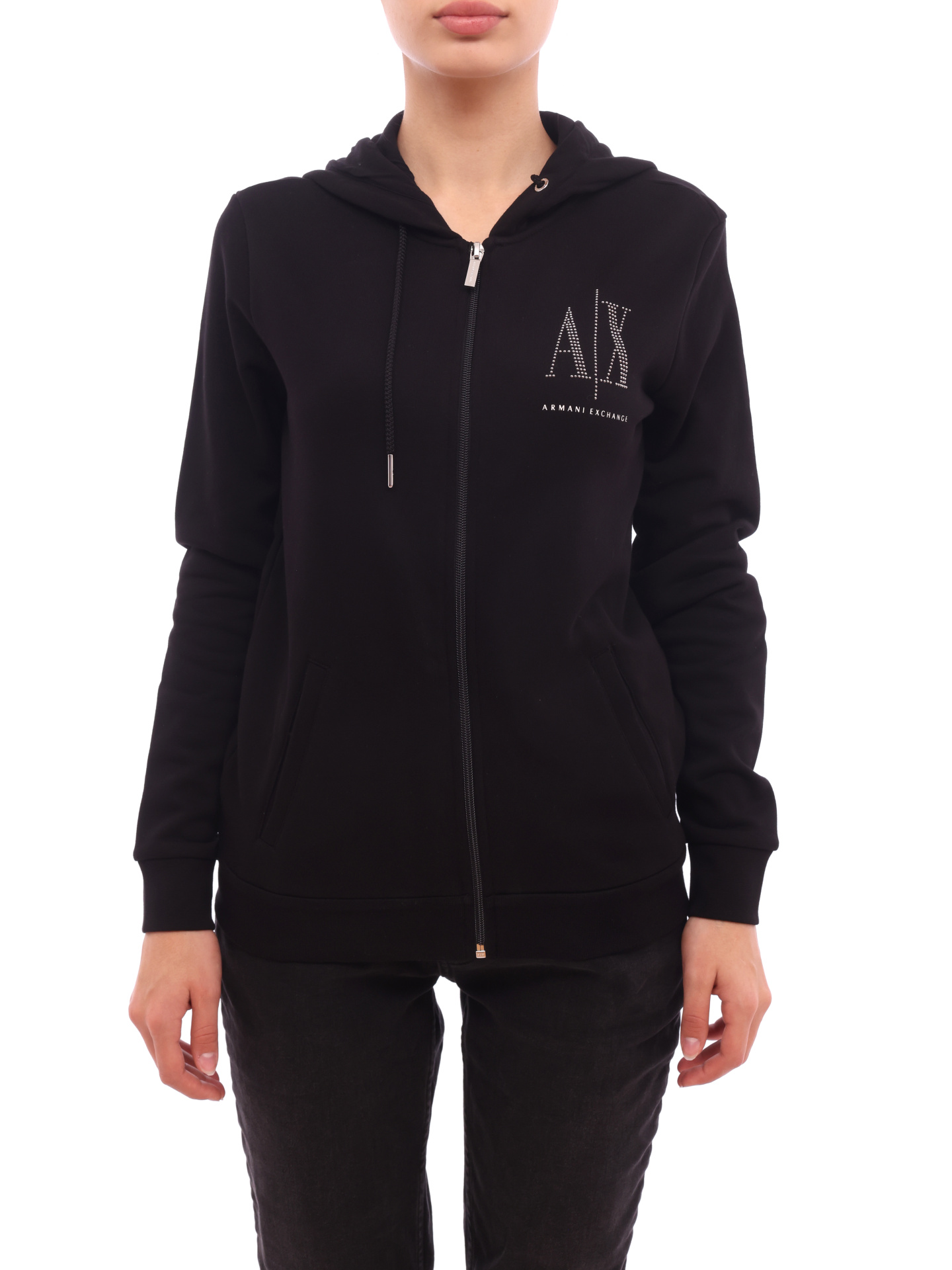 Мастерка Armani Exchange 8NYM21 YJ68Z 1200 черная женская с логотипом — купить в интернет-магазине Verdistore