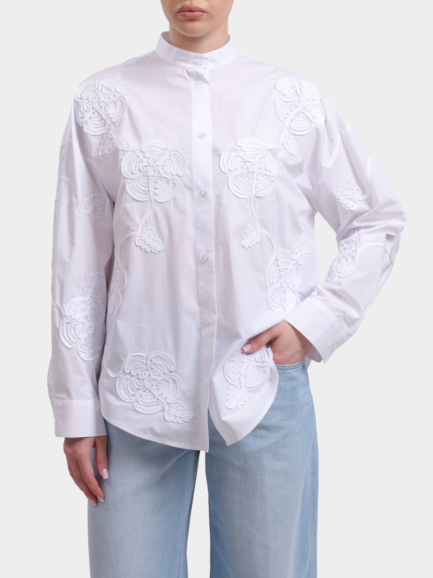 Рубашка Liu-Jo BLACK LABEL CA6170 T039A 11111 белая женская с крупной вышивкой — купить в интернет-магазине Verdistore