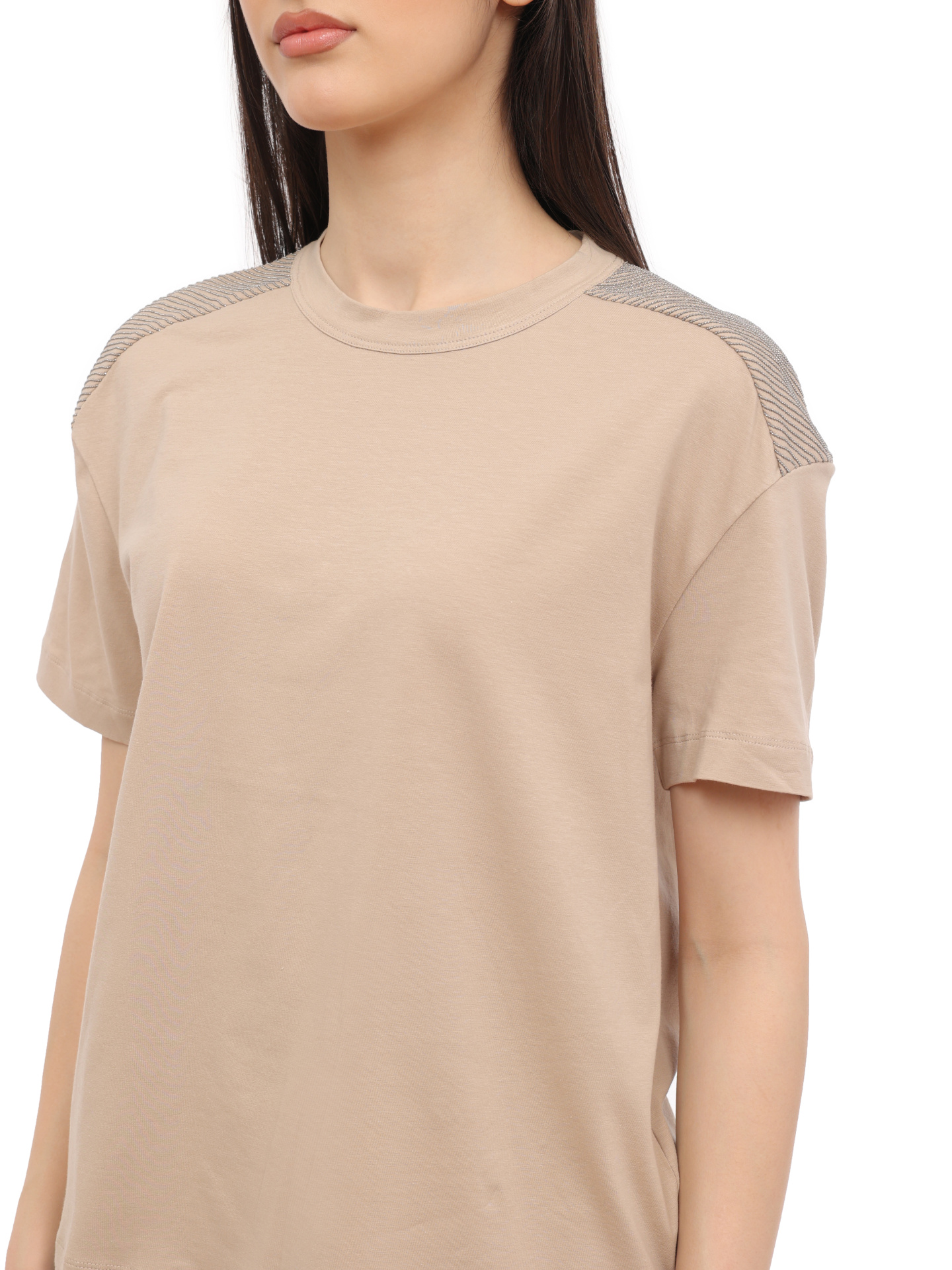 Футболка Brunello Cucinelli M0T18B1027 C8539 бежевая женская из хлопка — купить в интернет-магазине Verdistore