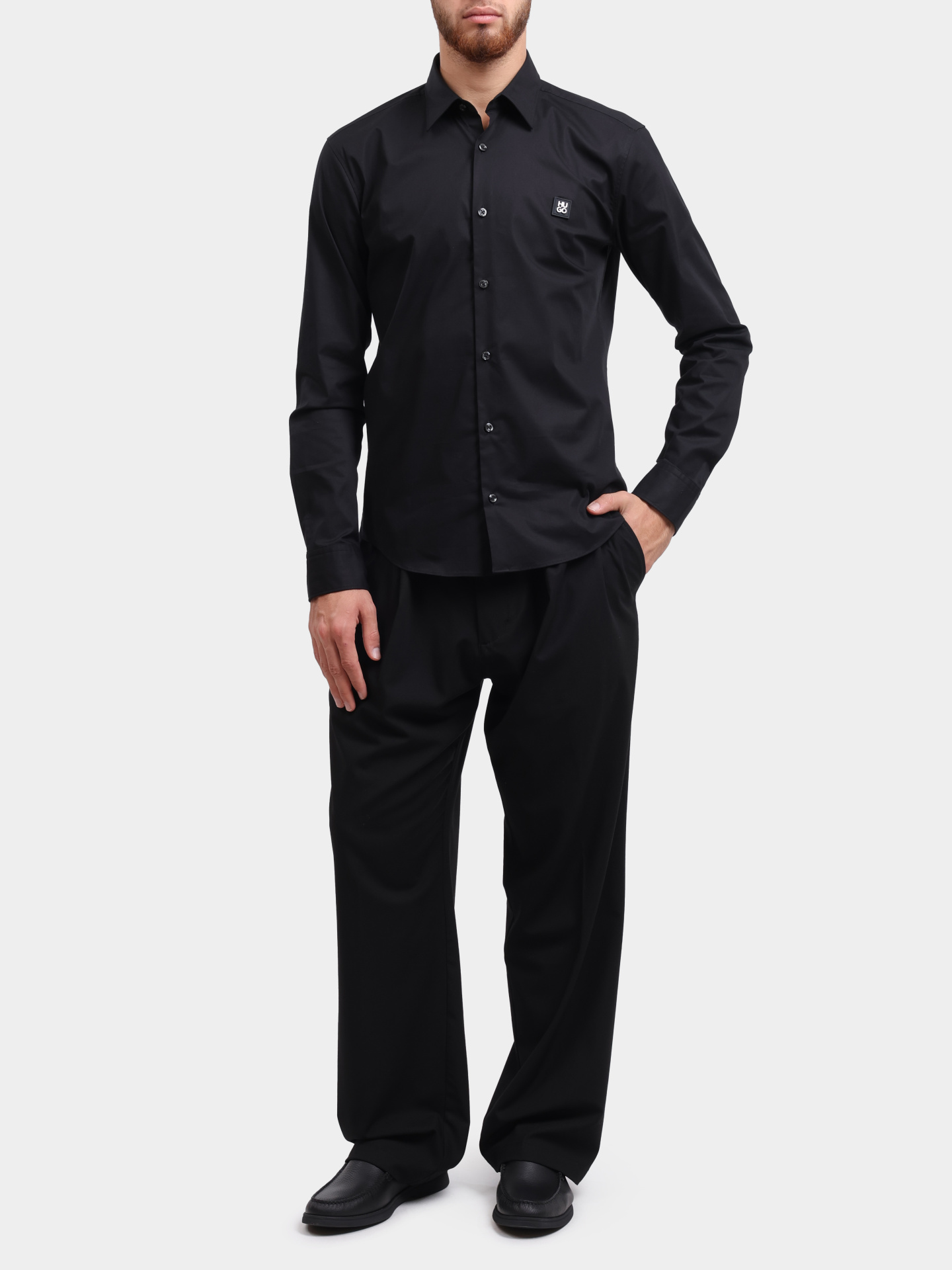 Рубашка Hugo 50505315 001 черная мужская с логотипом — купить в интернет-магазине Verdistore