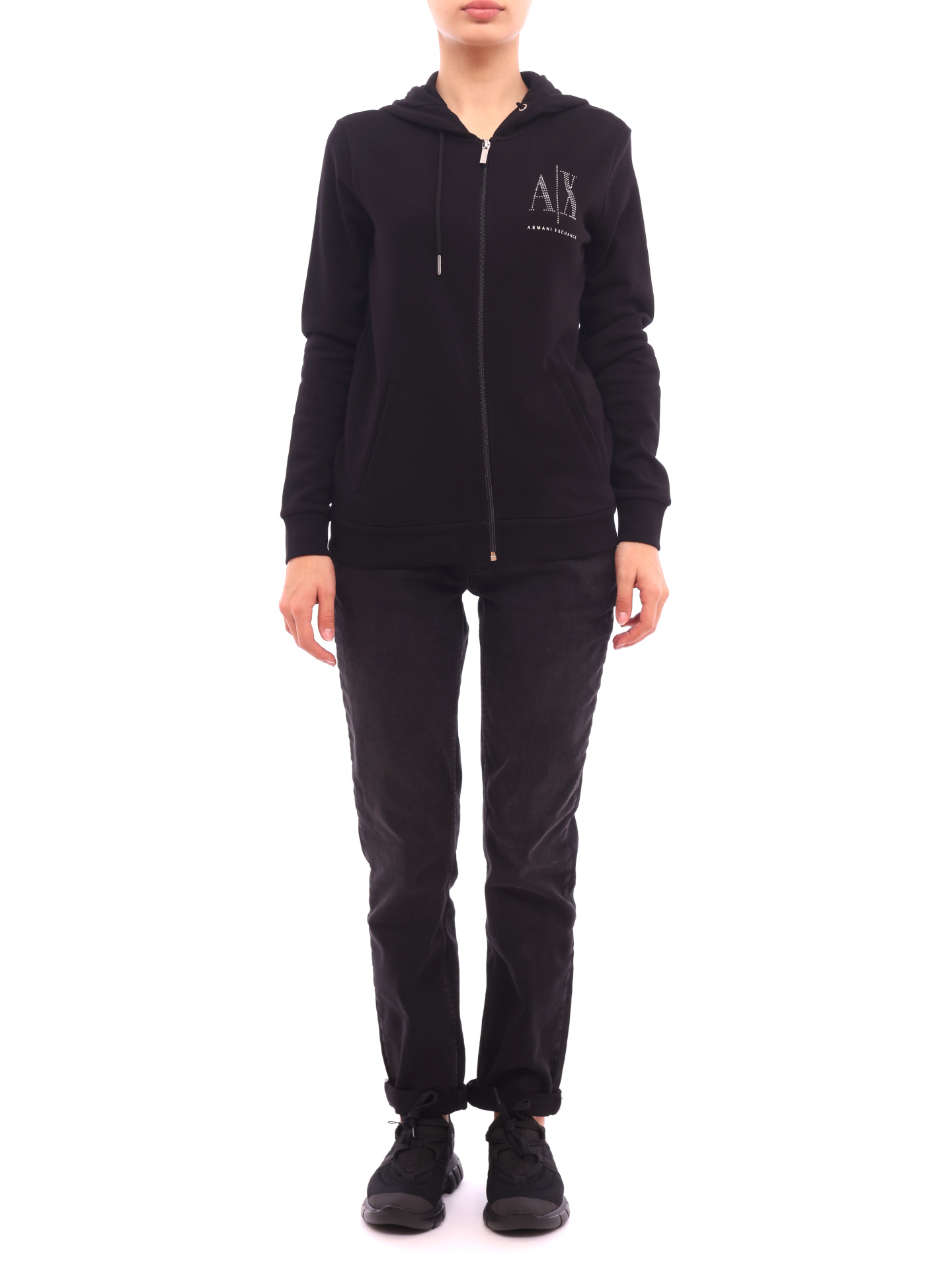 Мастерка Armani Exchange 8NYM21 YJ68Z 1200 черная женская с логотипом — купить в интернет-магазине Verdistore