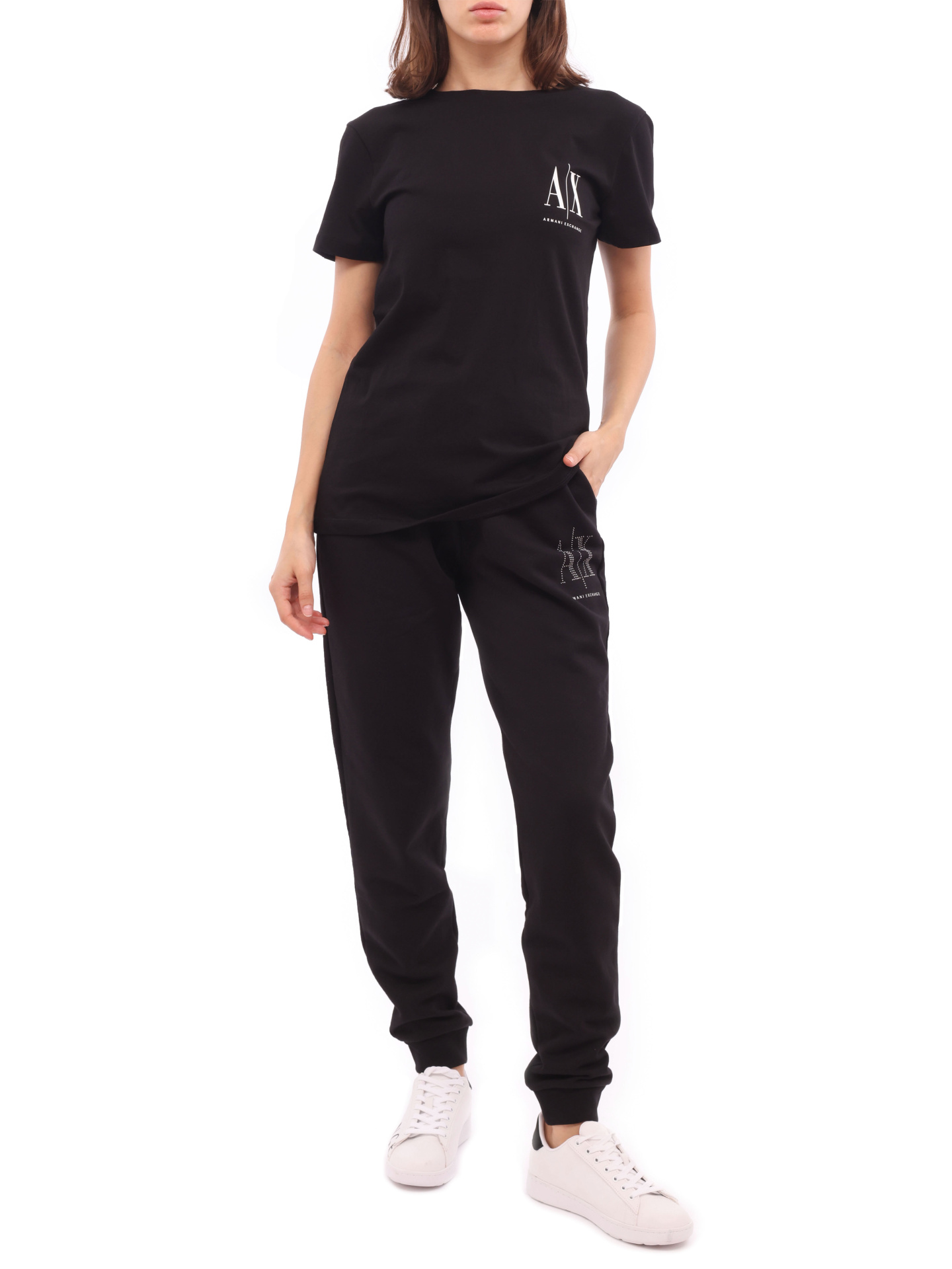 картинка Брюки спортивные Armani Exchange 8NYTFX YJG3Z 1200 черные женские с манжетами от магазина Verdistore