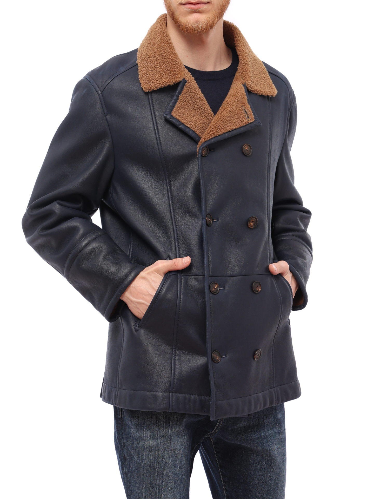 Дубленка Brunello Cucinelli MPMRN1651 C8007 темно-синяя мужская из кожи — купить в интернет-магазине Verdistore