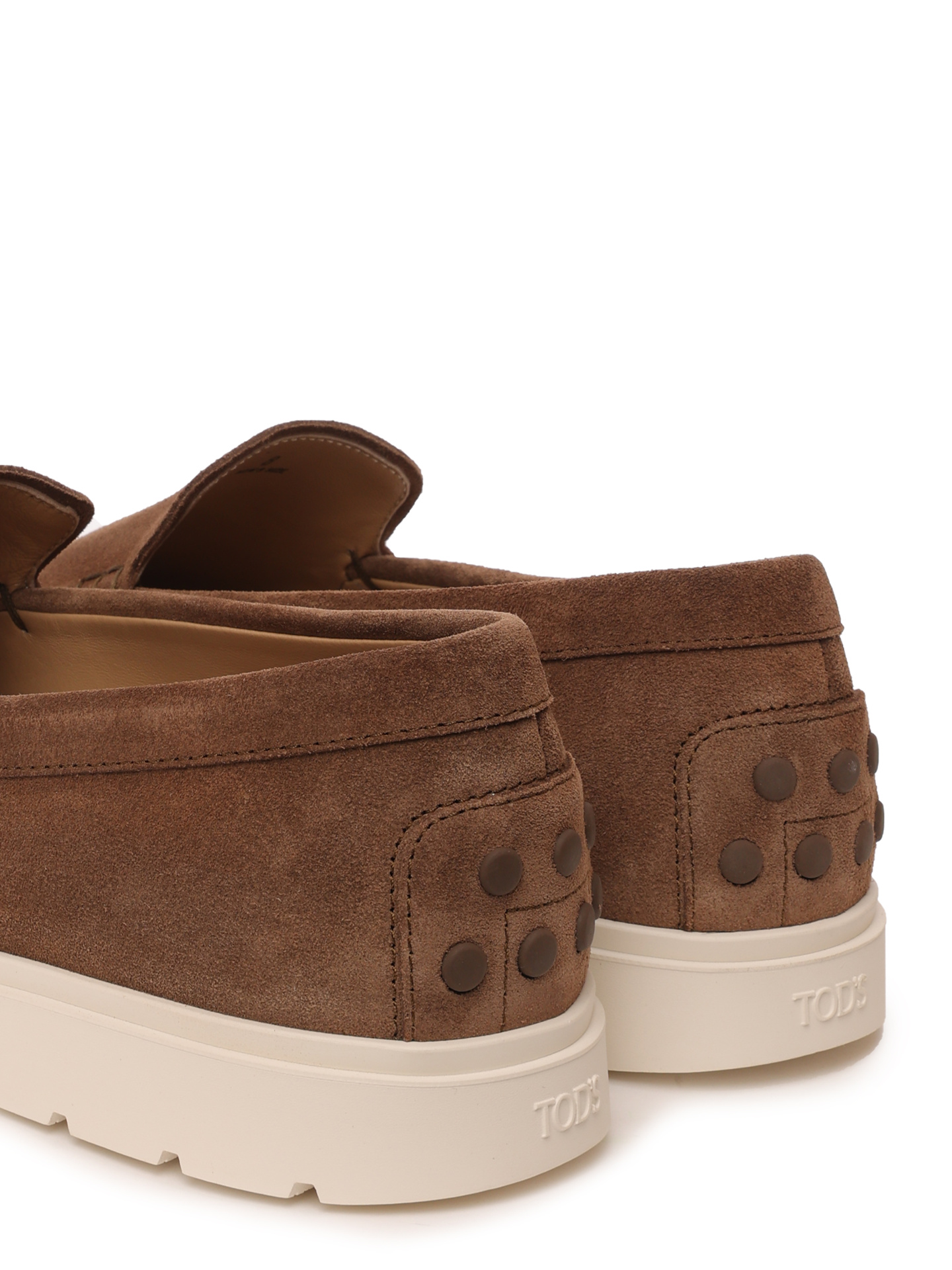 Лоферы замшевые коричневые на изогнутой белой подошве — купить в интернет-магазине Verdistore