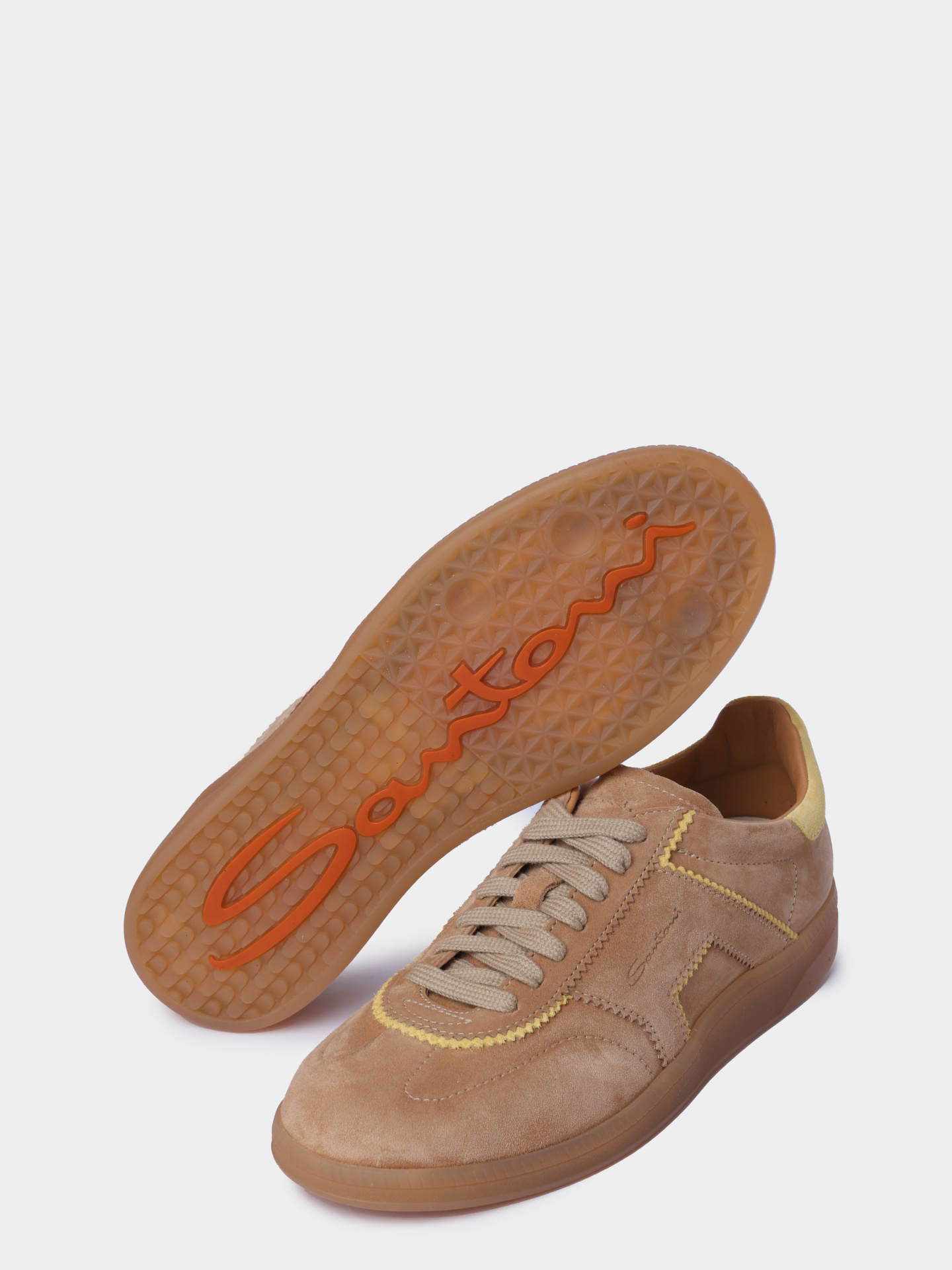 Кеды Santoni WBPG61463FAITUBYC13 бежевые женские с желтой контрастной окантовкой — купить в интернет-магазине Verdistore