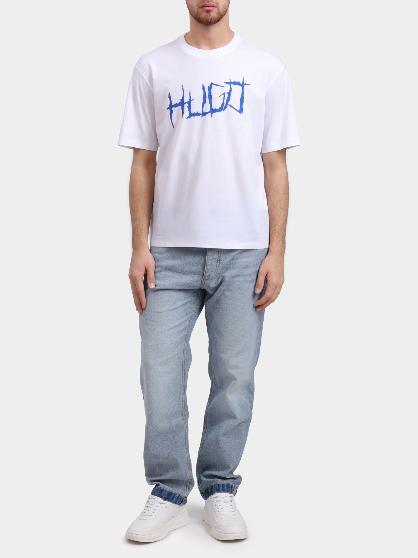 Футболка HUGO BLUE Namerix 10258299 01 50554350 110 белая мужская с крупным логотипом — купить в интернет-магазине Verdistore