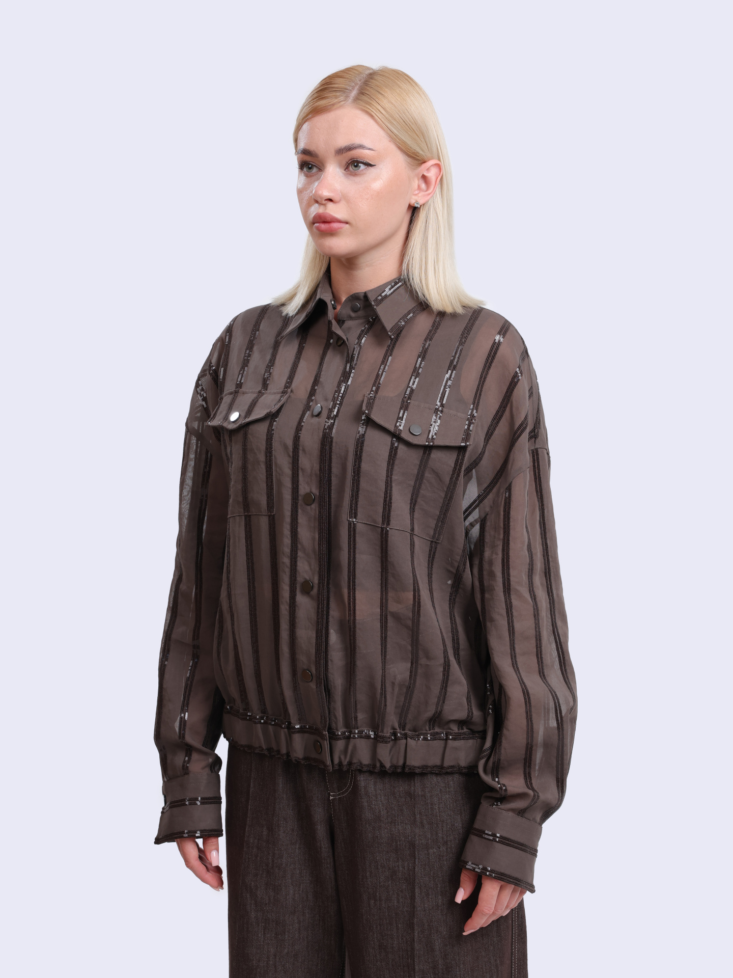 Рубашка Brunello Cucinelli MH911SO306 C8705 хлопковая женская с пайетками — купить в интернет-магазине Verdistore