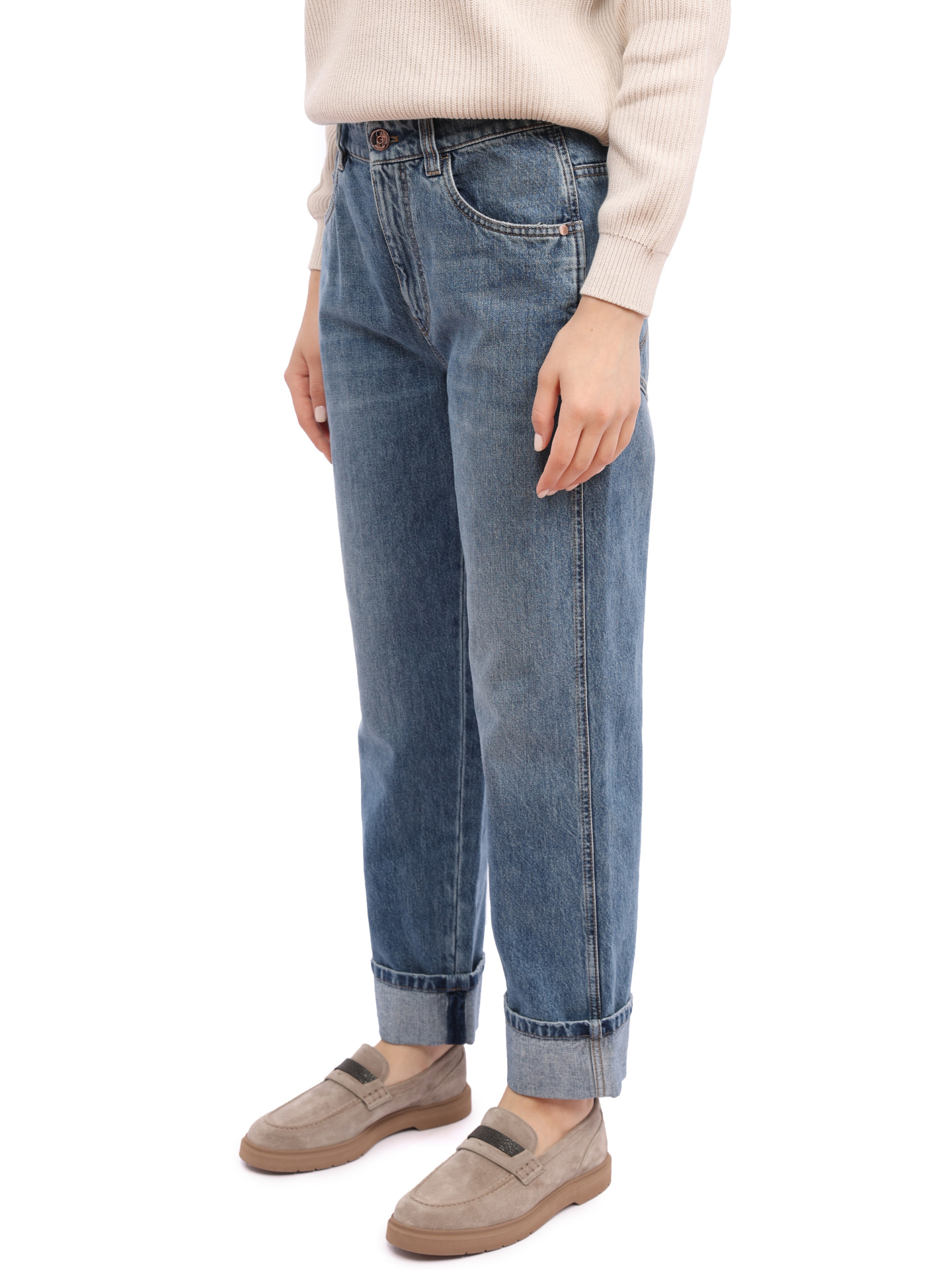 Джинсы Brunello Cucinelli MA095B1047 C7755 синие женские с подворотами — купить в интернет-магазине Verdistore