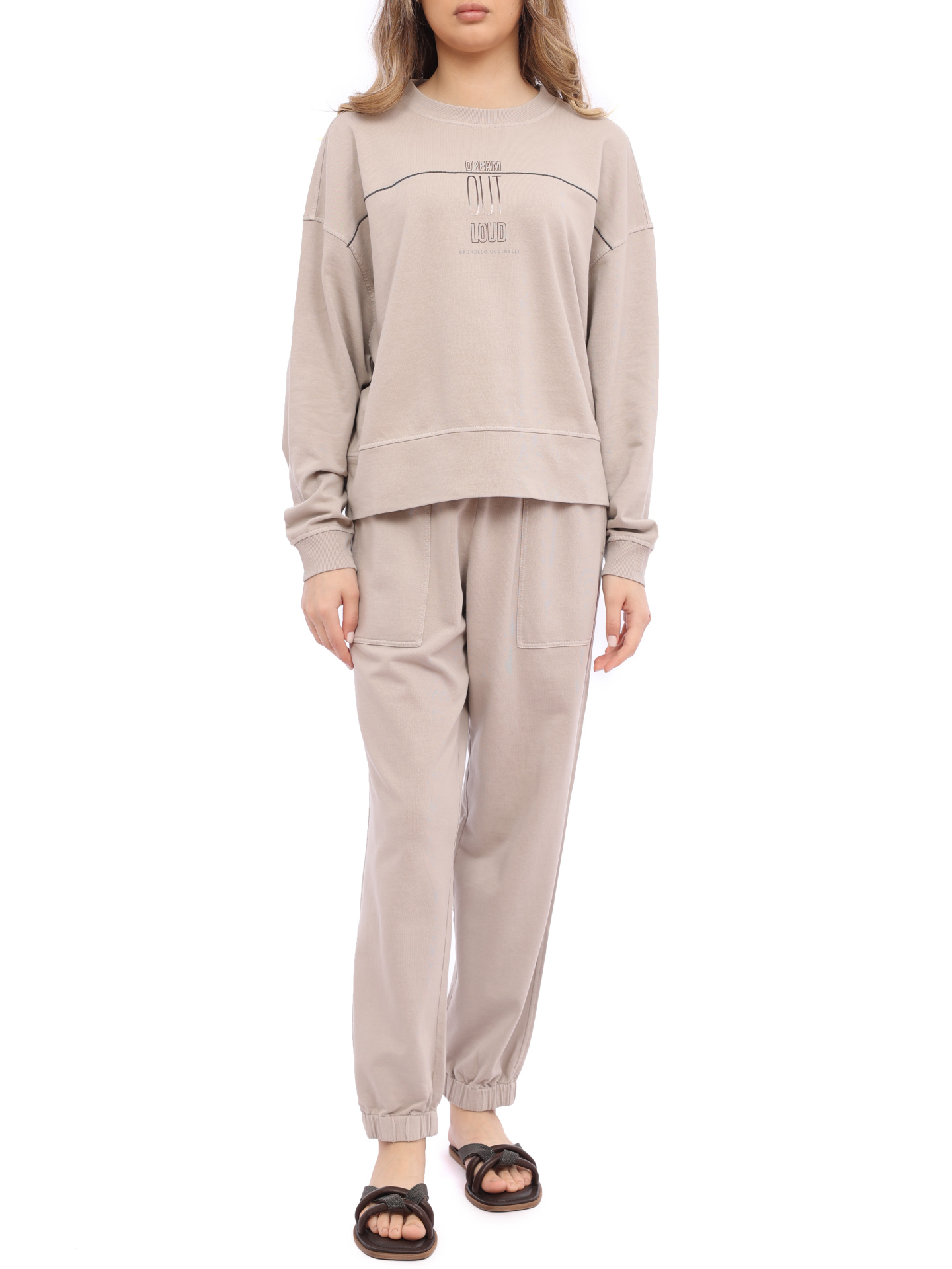 Брюки Brunello Cucinelli MD869B1067 C8728 серые женские из хлопка — купить в интернет-магазине Verdistore