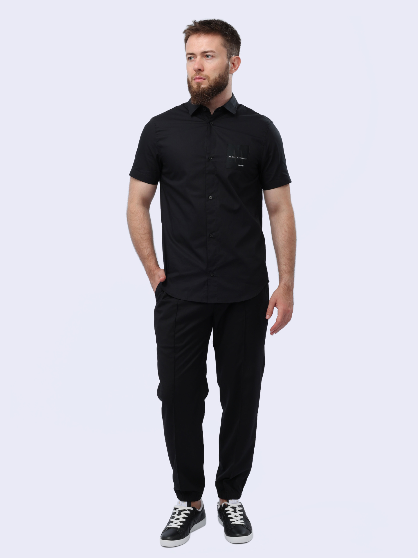 Рубашка Armani Exchange 3DZC27 ZNXLZ 1200 черная мужская с логотипом — купить в интернет-магазине Verdistore