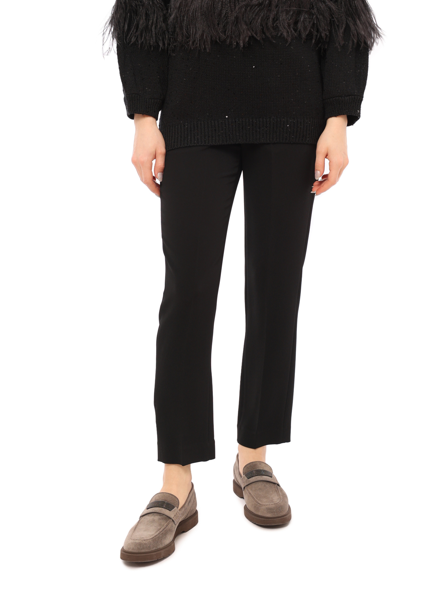 Брюки Brunello Cucinelli MA029P1673 черные женские с защипами — купить в интернет-магазине Verdistore