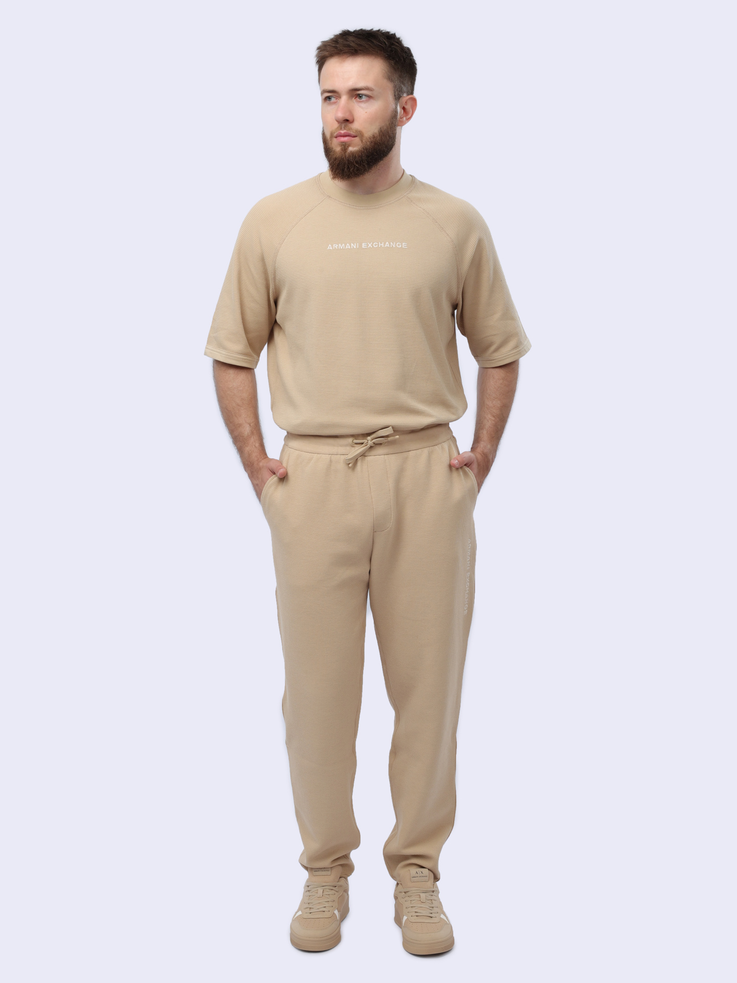 Брюки спортивные Armani Exchange 3DZPHA ZJXQZ 1794 бежевые мужские из текстурной ткани — купить в интернет-магазине Verdistore