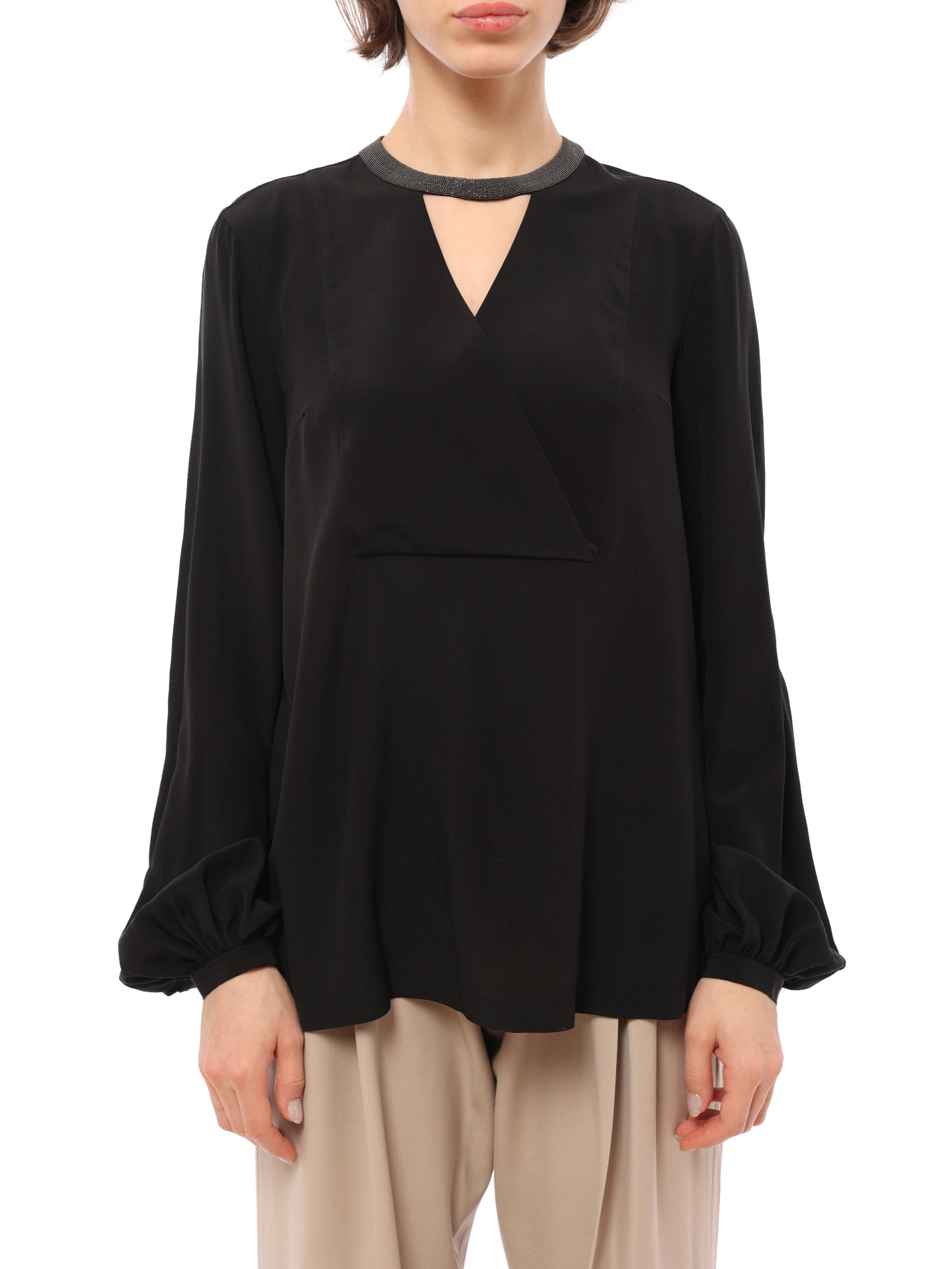 Блуза Brunello Cucinelli MB993BK800 C101 черная женская из шелка — купить в интернет-магазине Verdistore